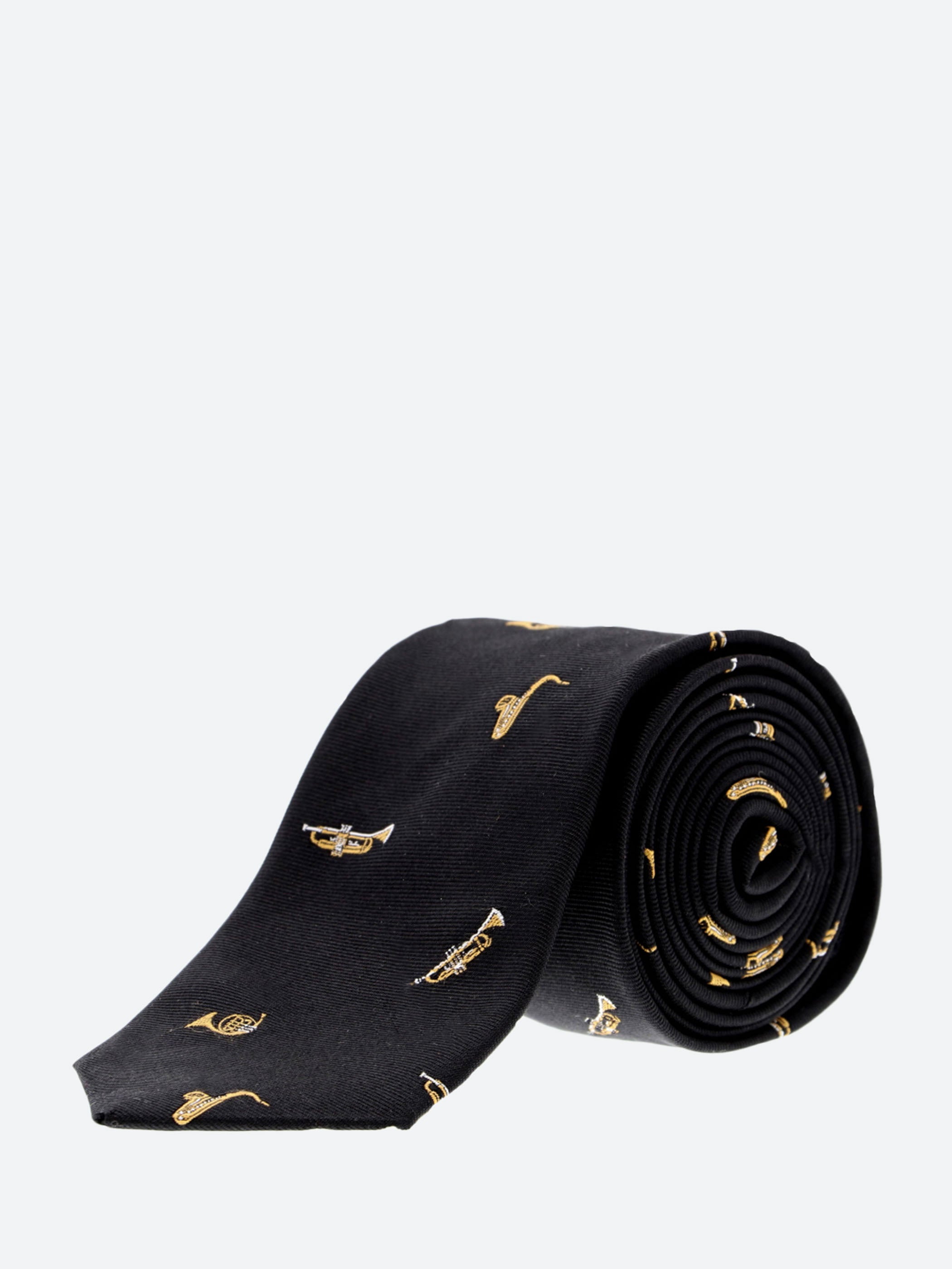 Embroidered Musical Instrument Motif Silk Tie