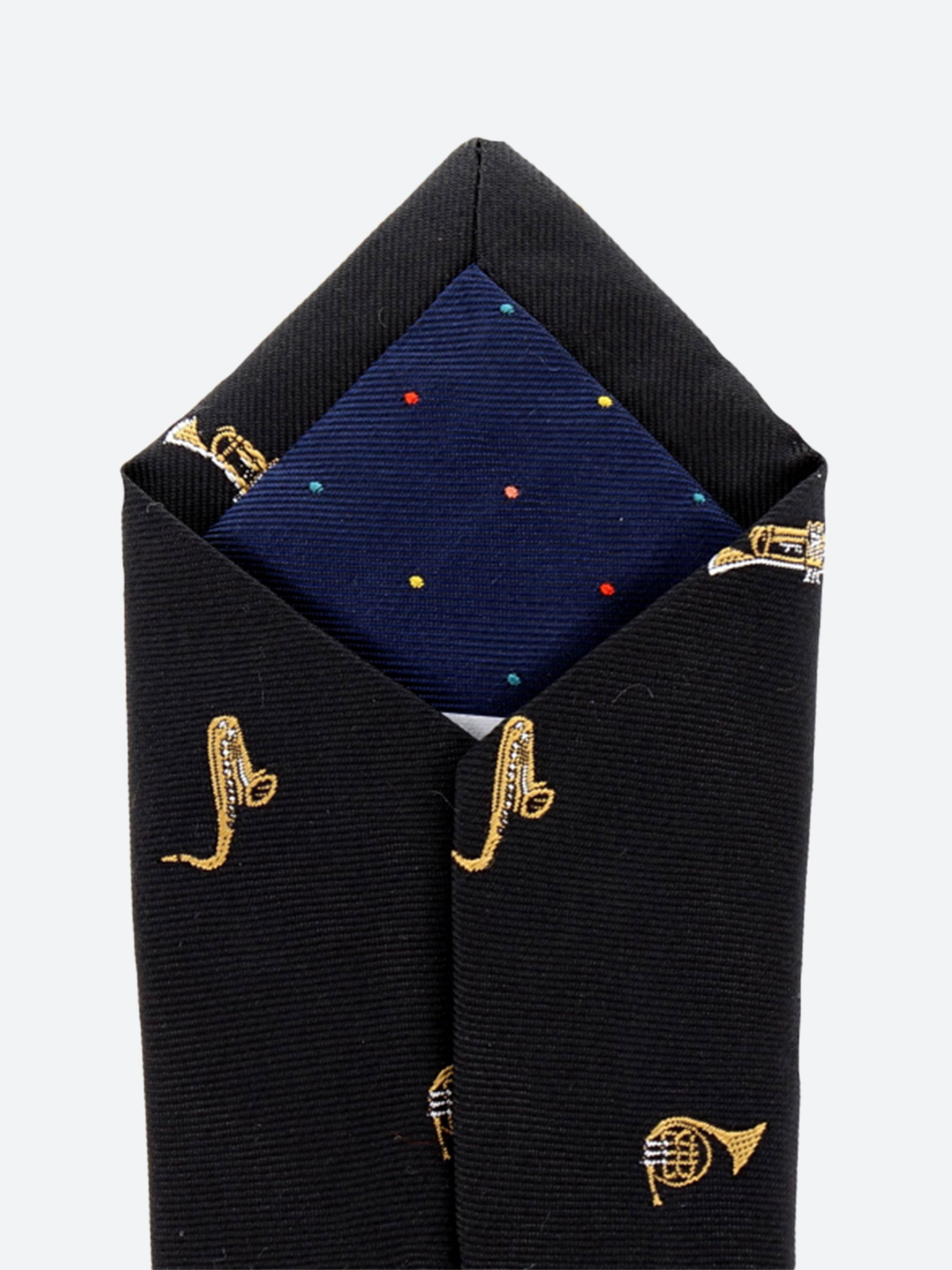 Embroidered Musical Instrument Motif Silk Tie