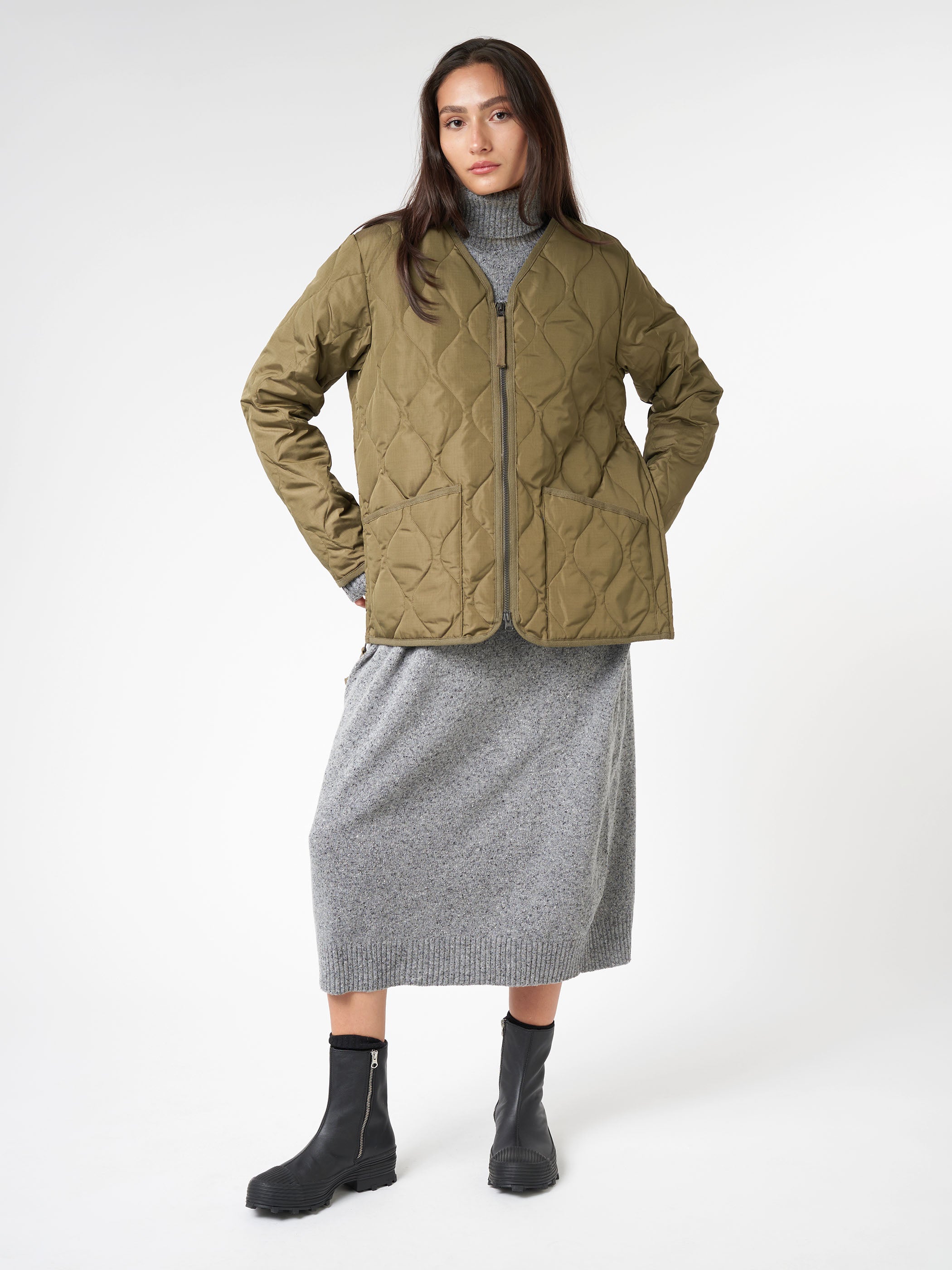 Military Zip V-Neck Down Jacket