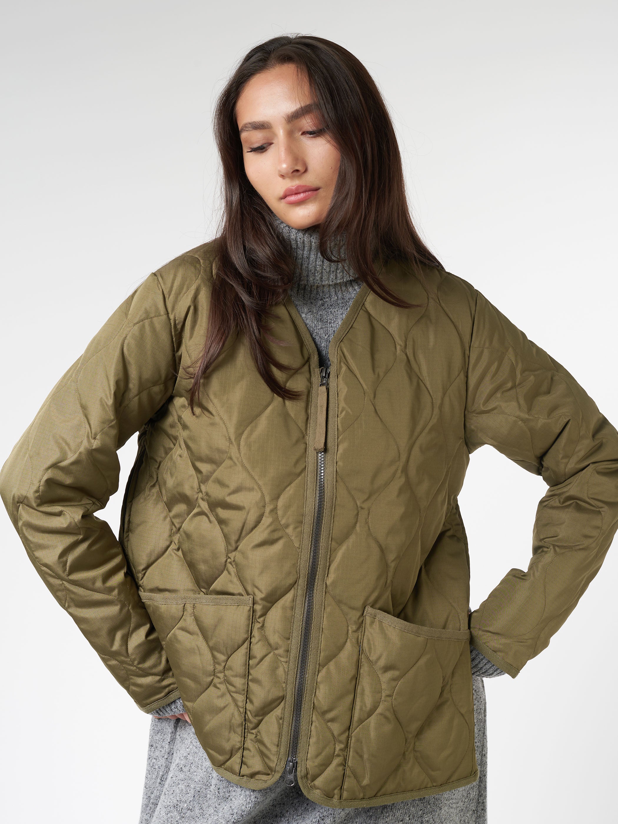 Military Zip V-Neck Down Jacket