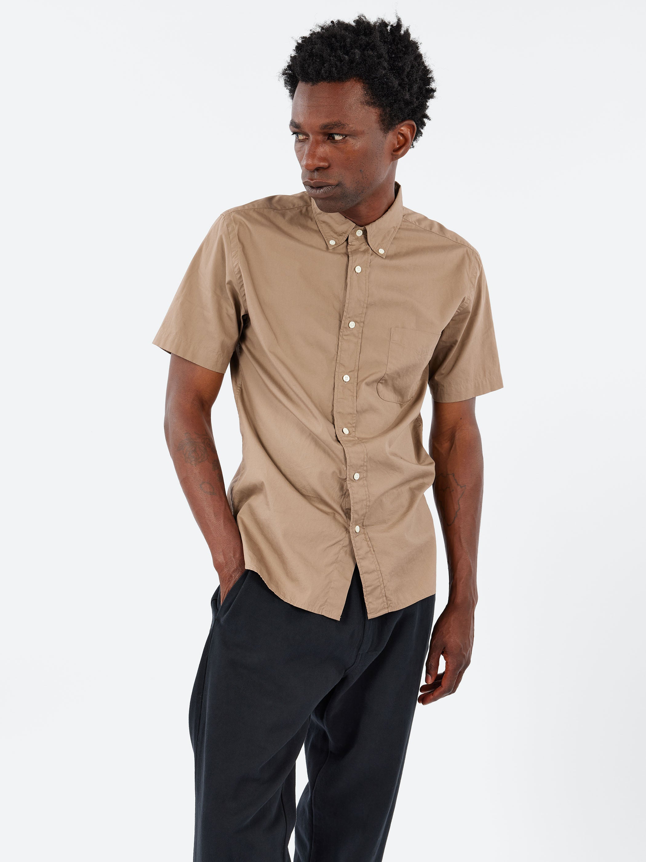 Color Broad Short Sleeve Button Down Shirt