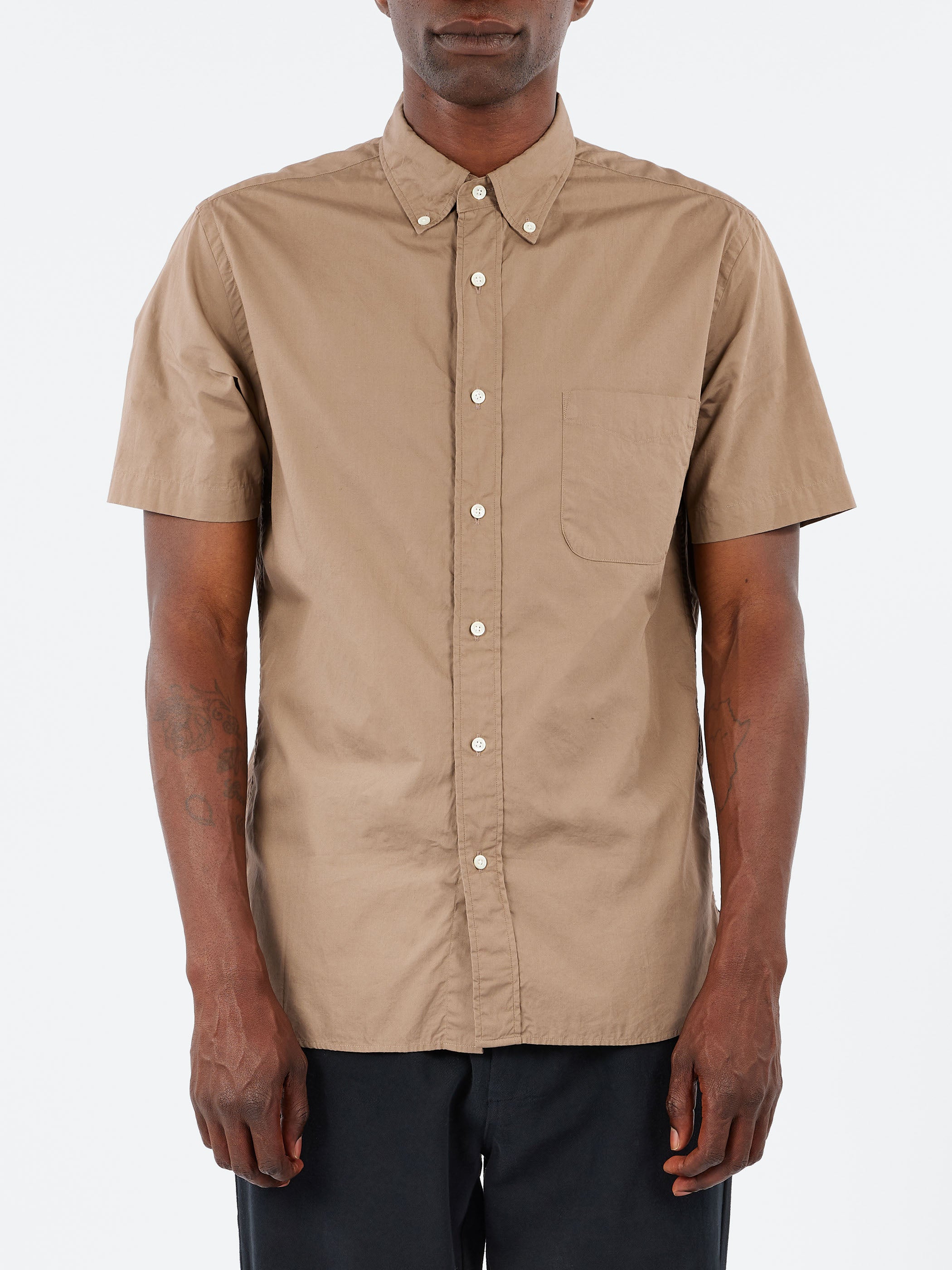 Color Broad Short Sleeve Button Down Shirt