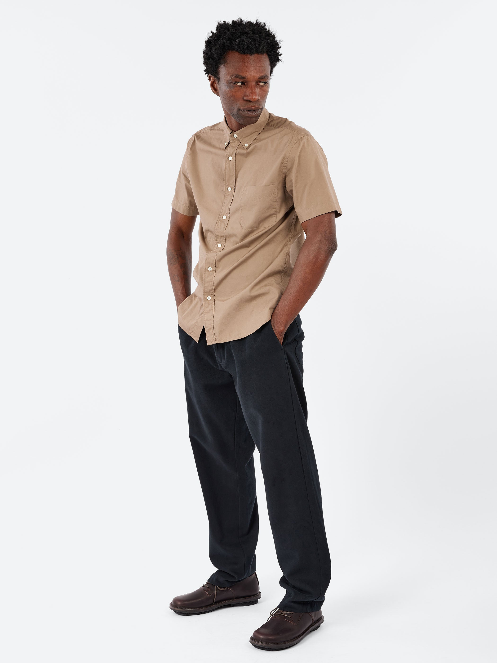 Color Broad Short Sleeve Button Down Shirt