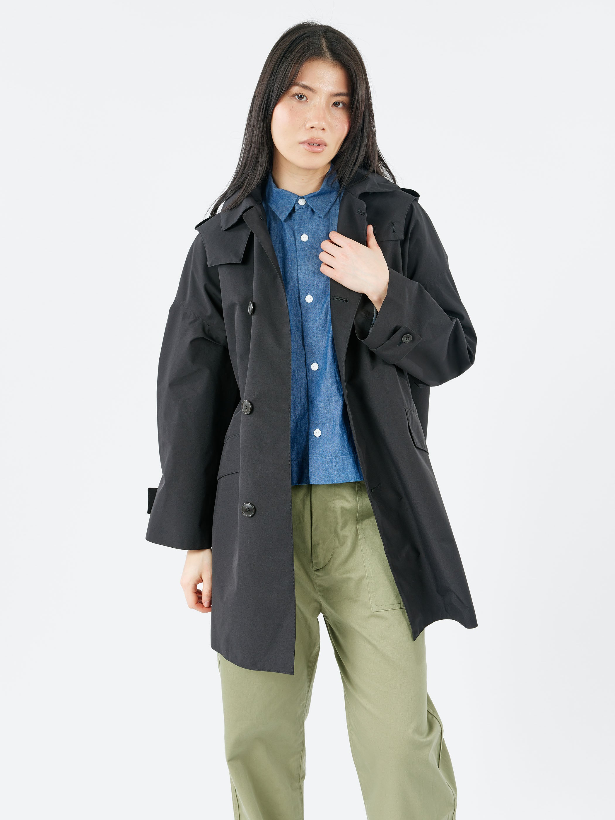 Women's 3-Layer Cloth Hooded Balmacaan Coat