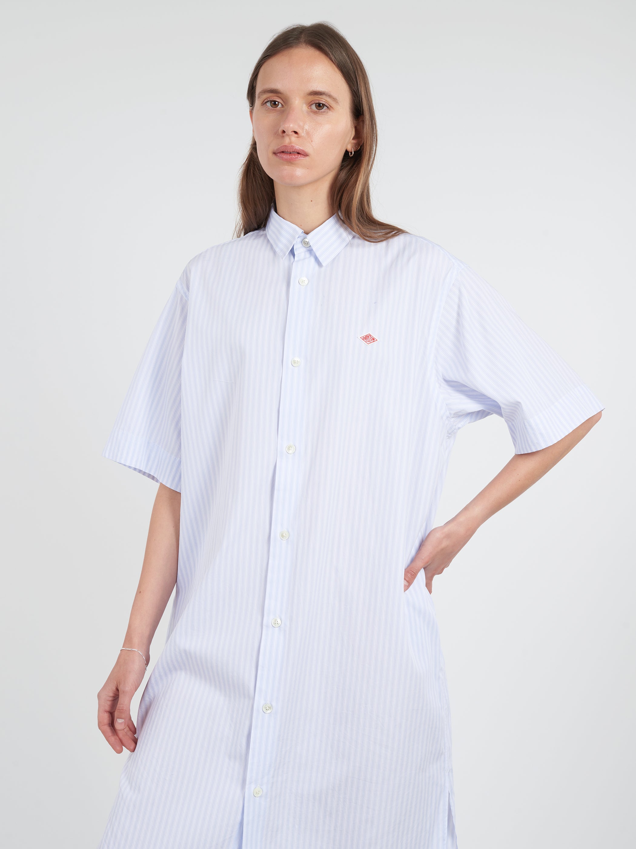 Cotton Poplin Short Sleeve Shirt Dress