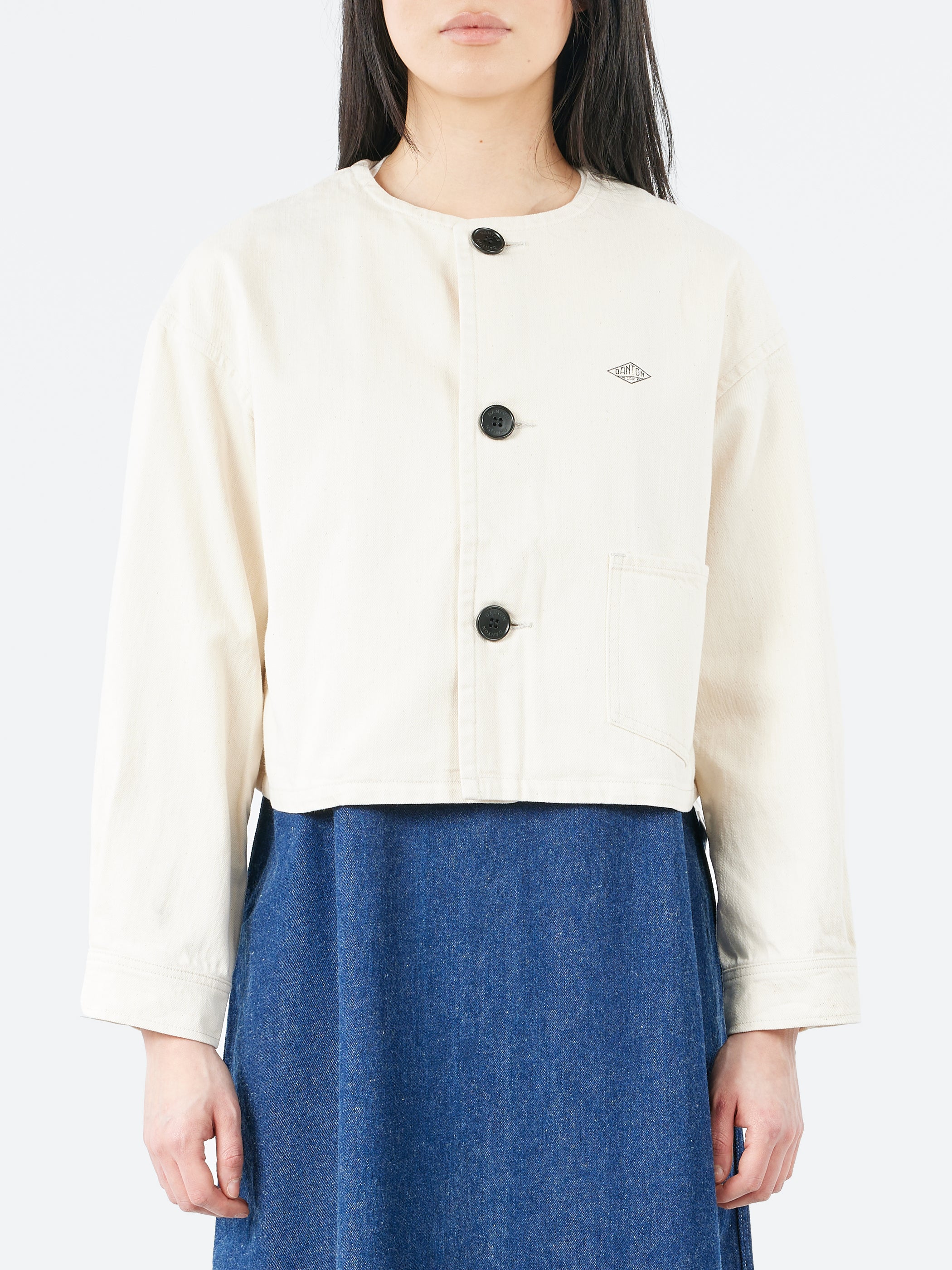 Cotton Drill Collarless Short Jacket
