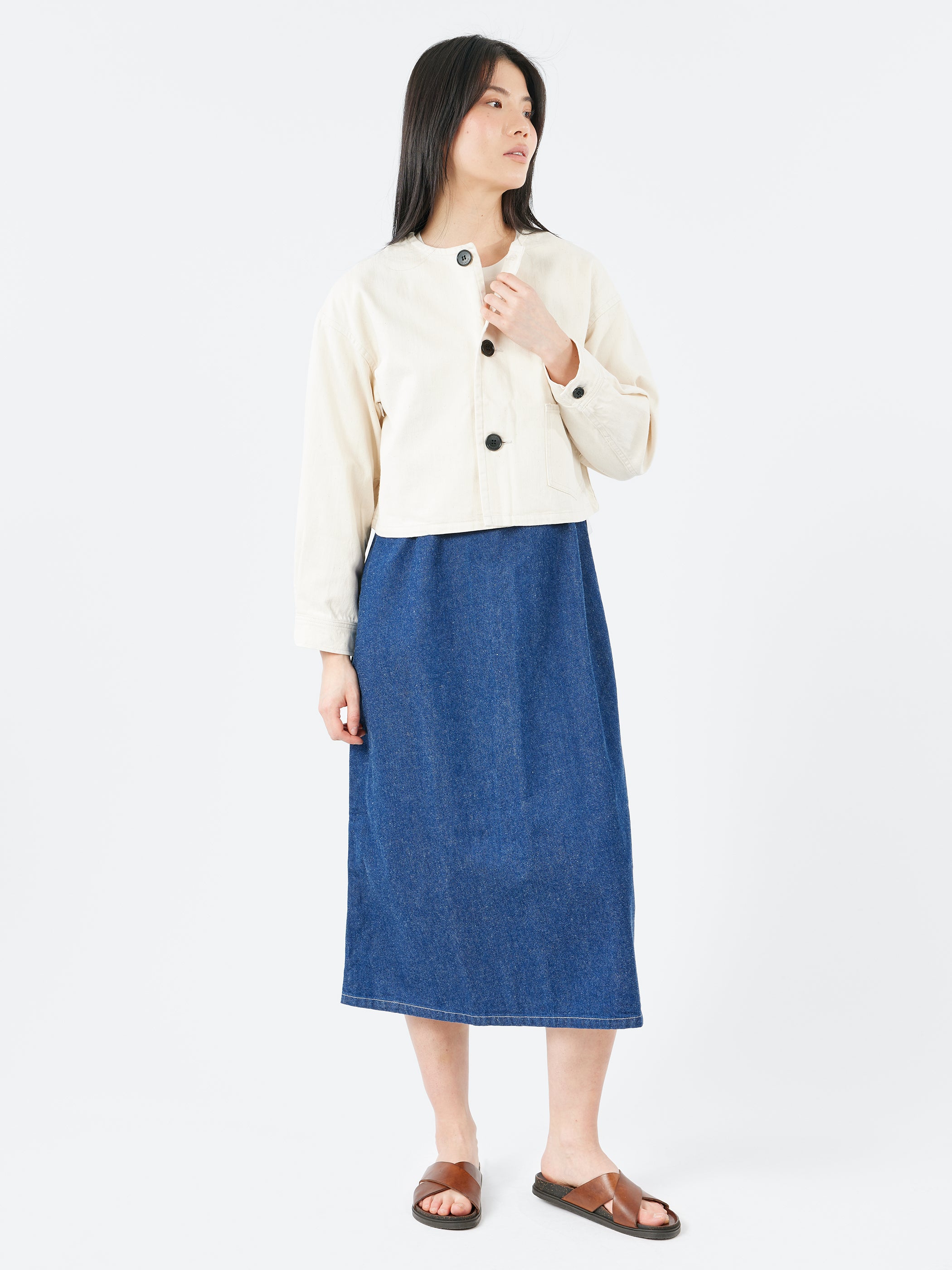 Cotton Drill Collarless Short Jacket
