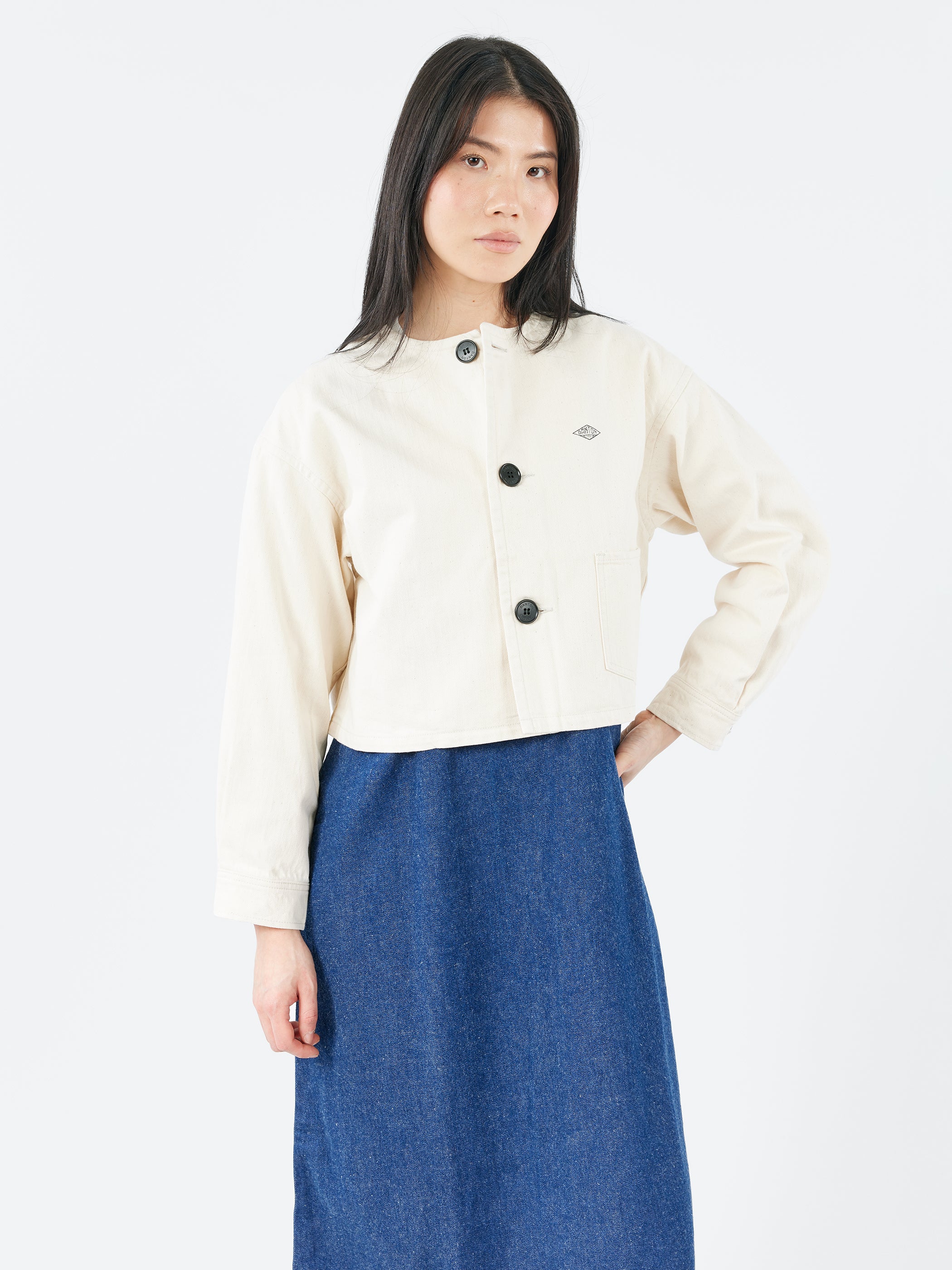 Cotton Drill Collarless Short Jacket