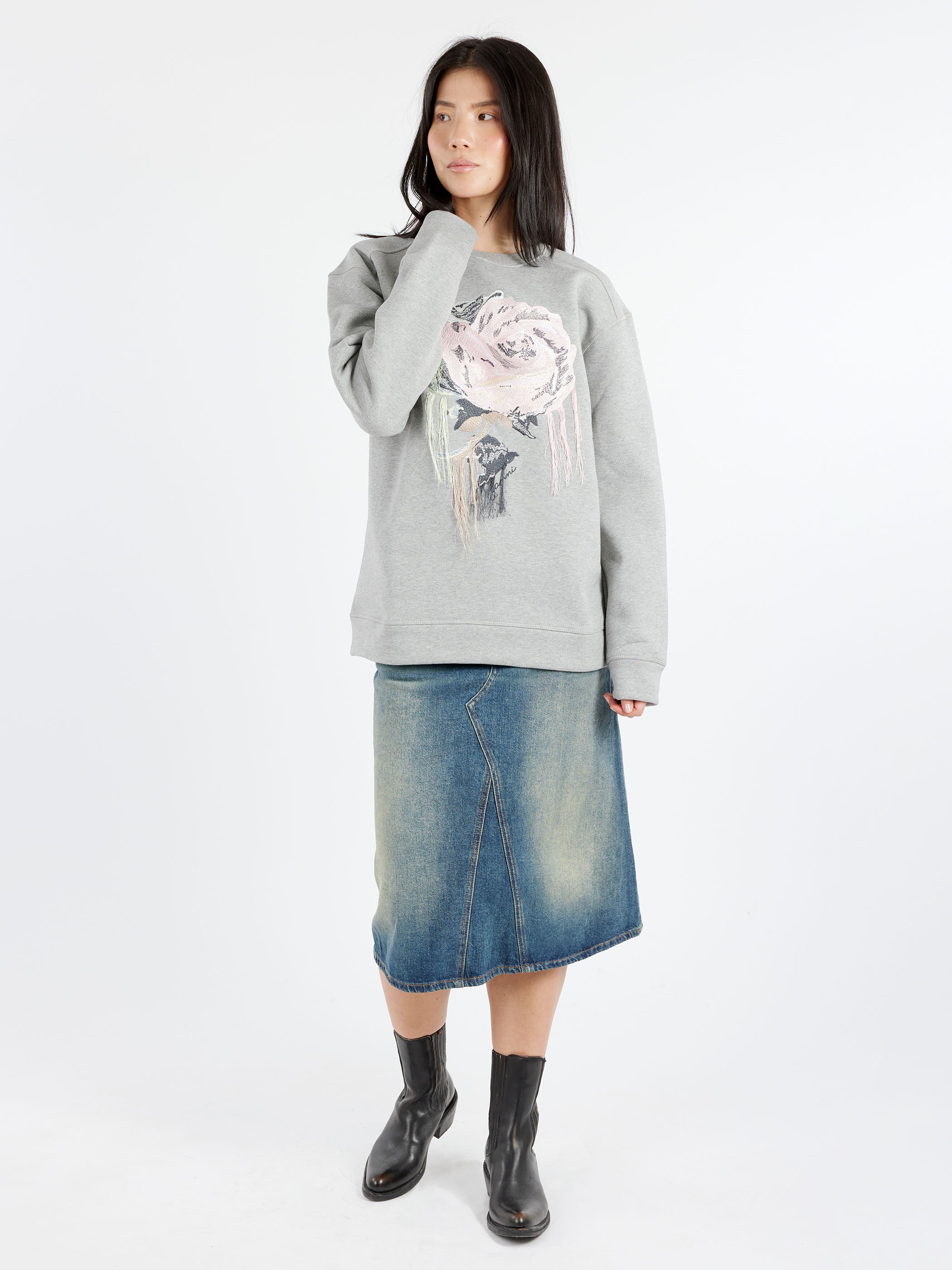 Heavy Washed Denim Midi Skirt