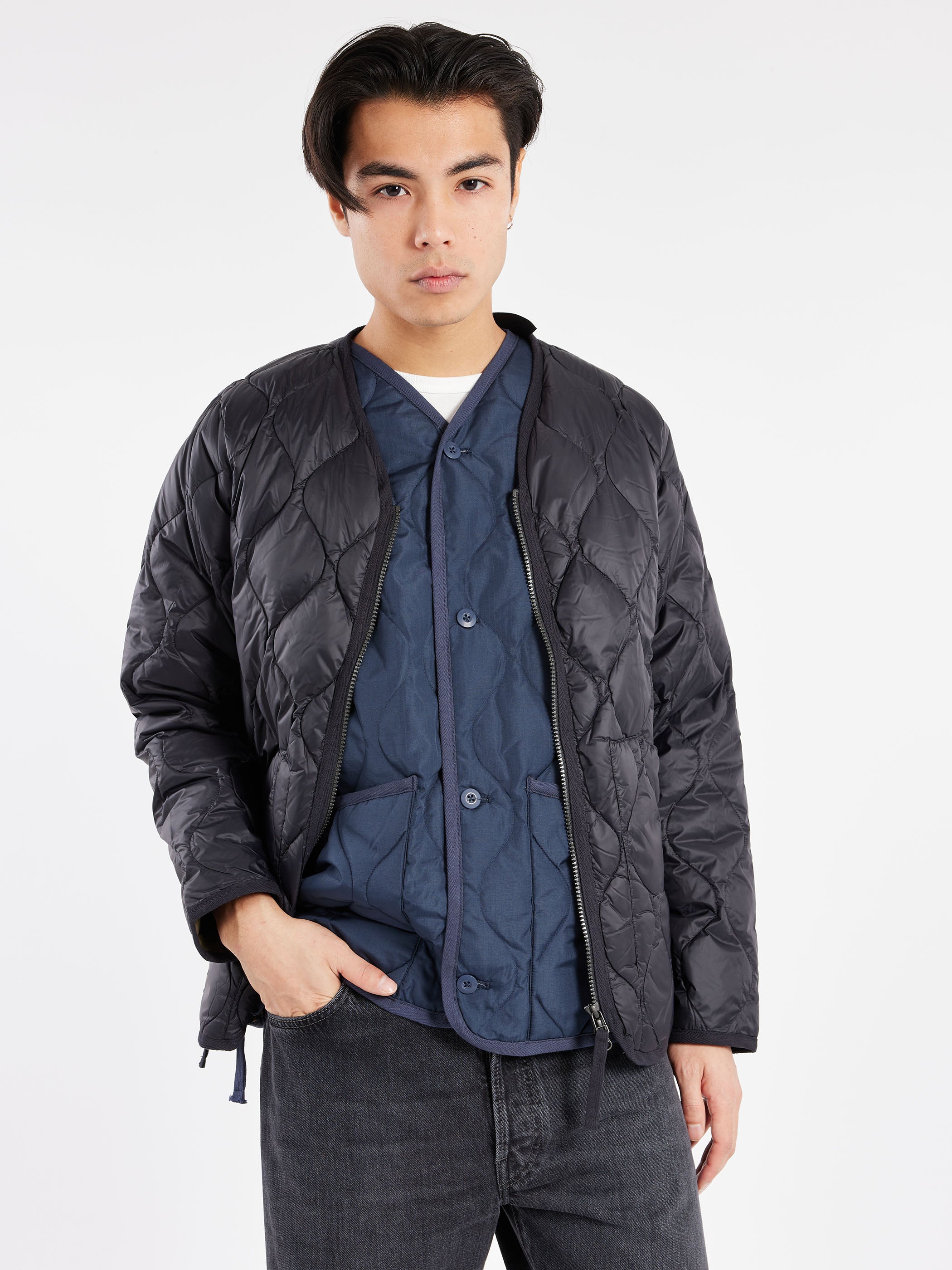 Military Zip V-Neck Down Jacket