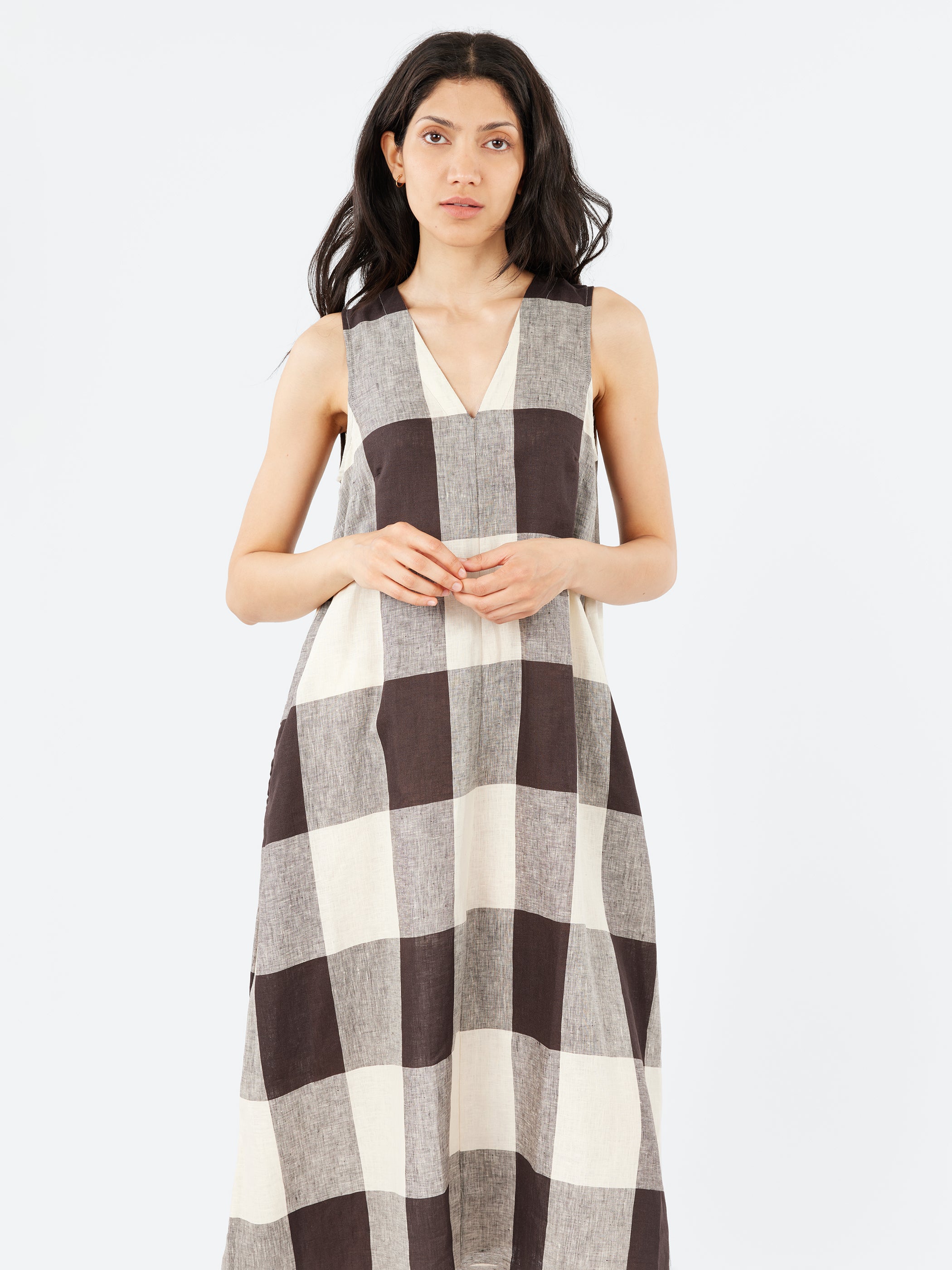 Macro Gingham Lightweight Linen Dress