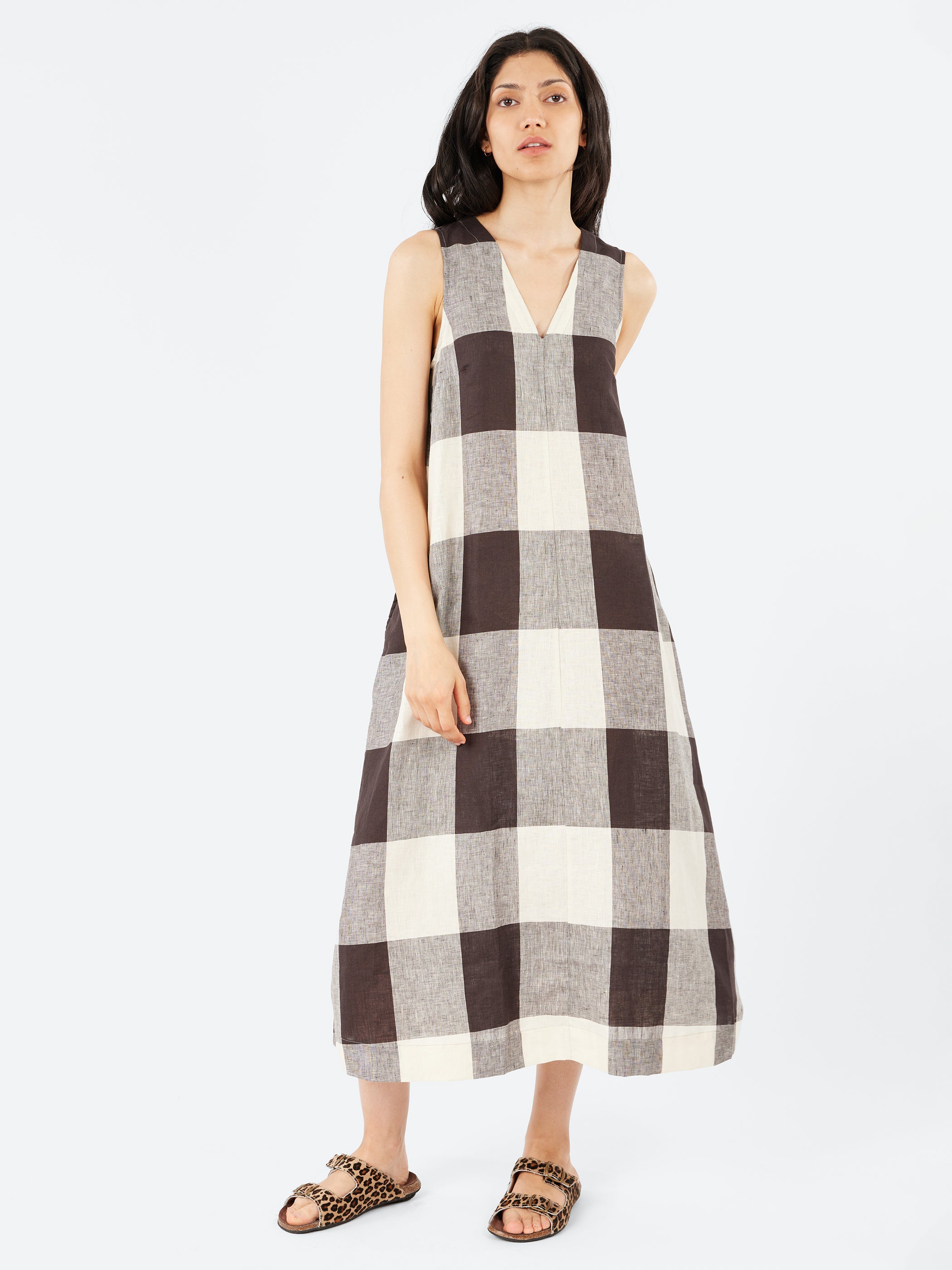 Macro Gingham Lightweight Linen Dress