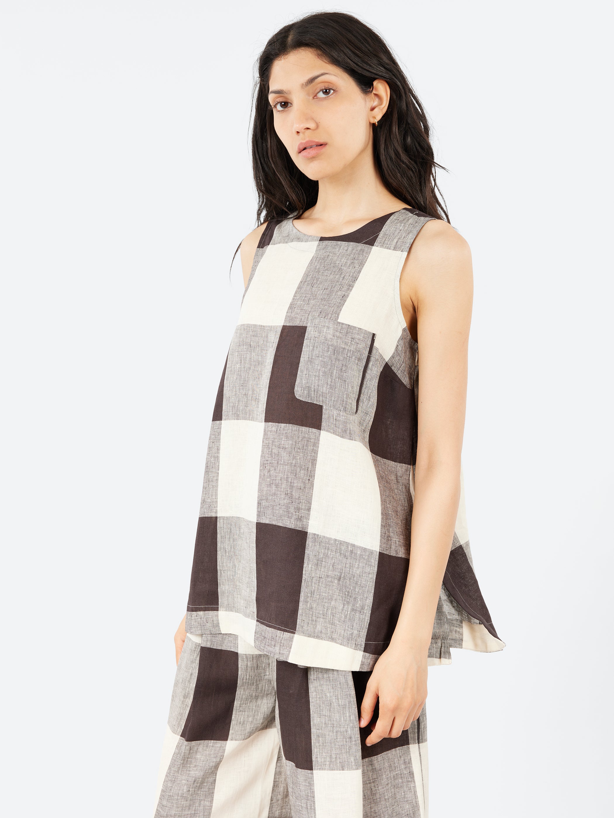 Macro Gingham Lightweight Linen Tank