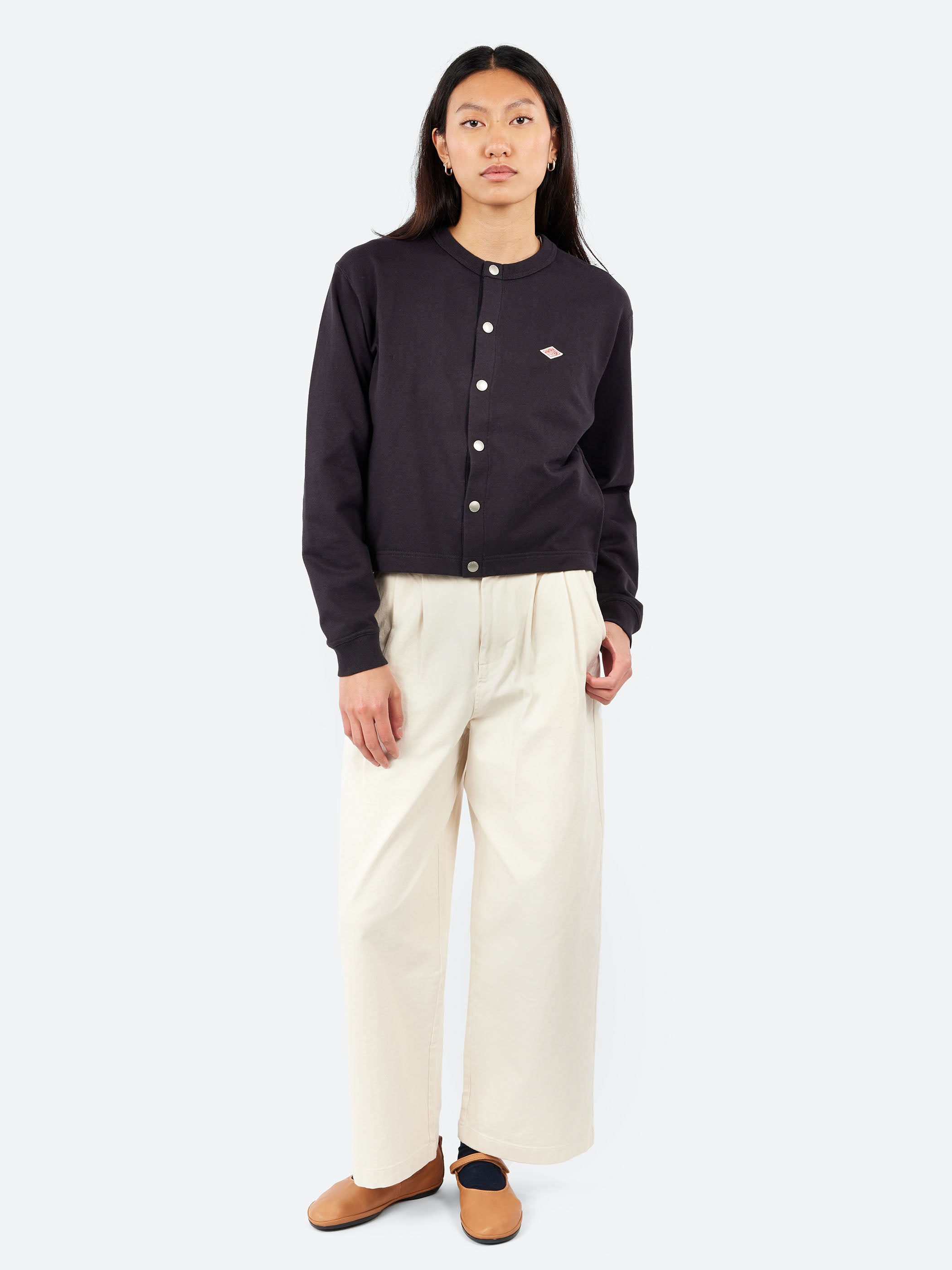 Women's Cotton Terry Crew Neck Cardigan