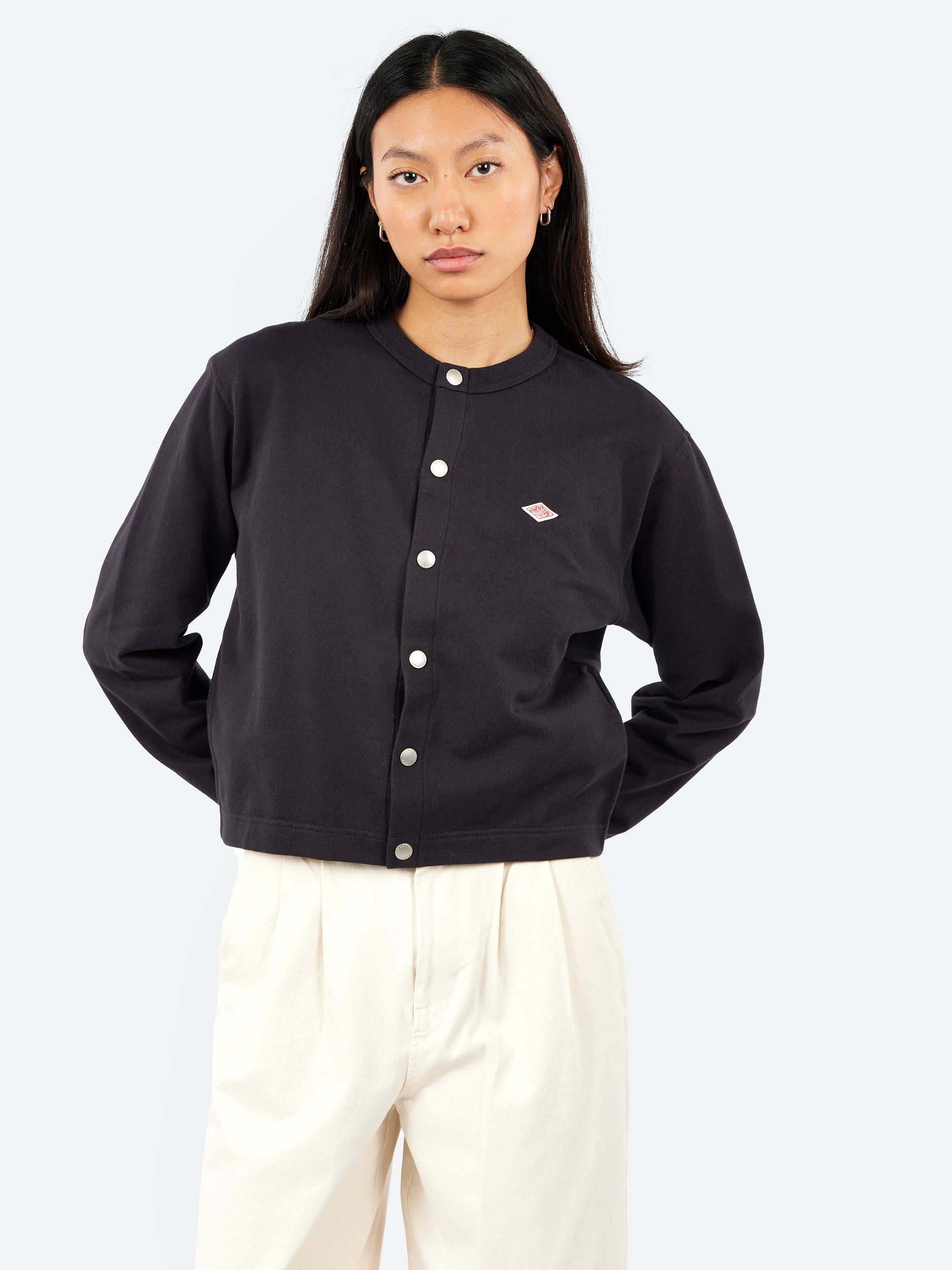 Women's Cotton Terry Crew Neck Cardigan