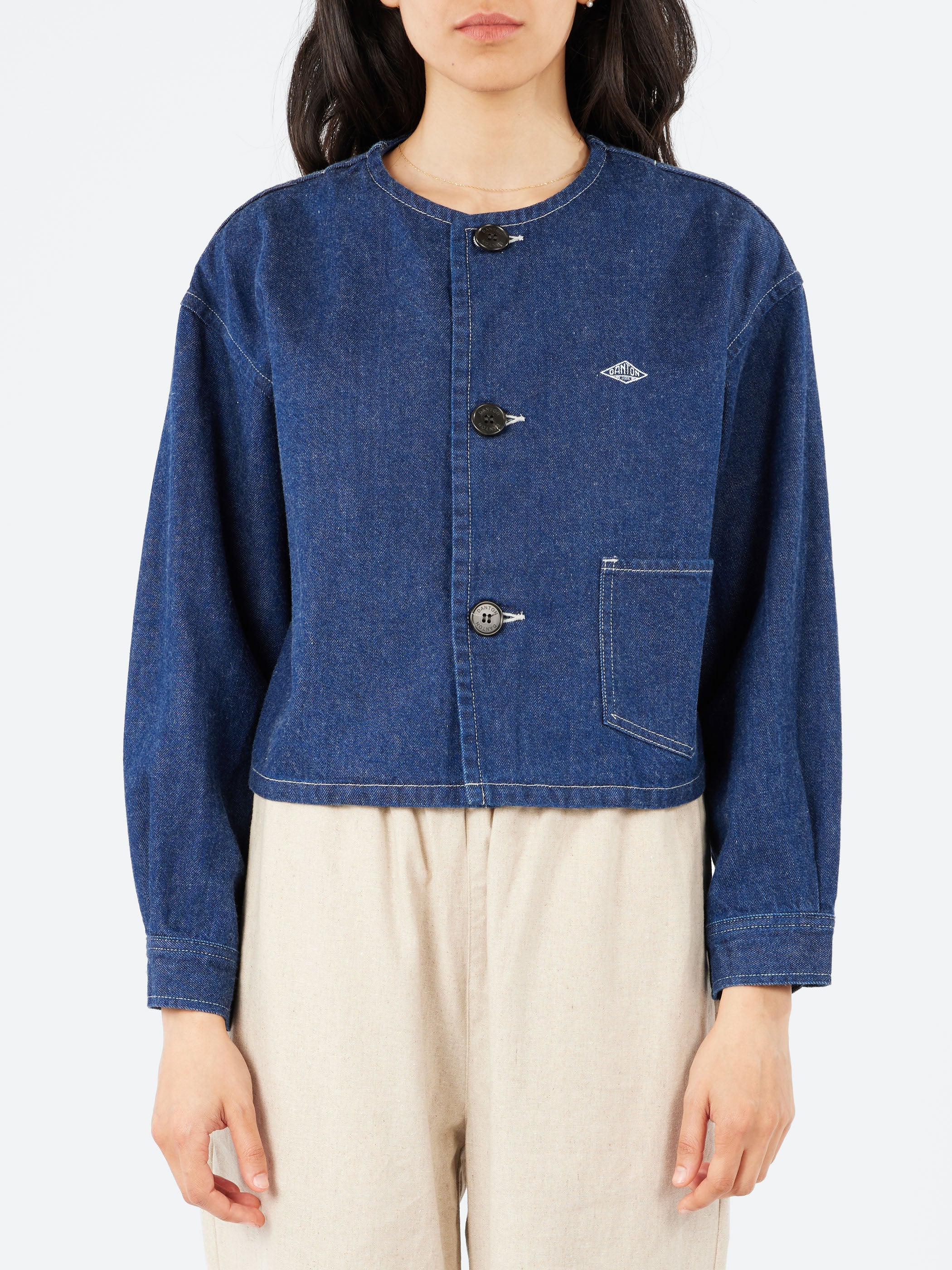 Cotton Drill Collarless Short Jacket