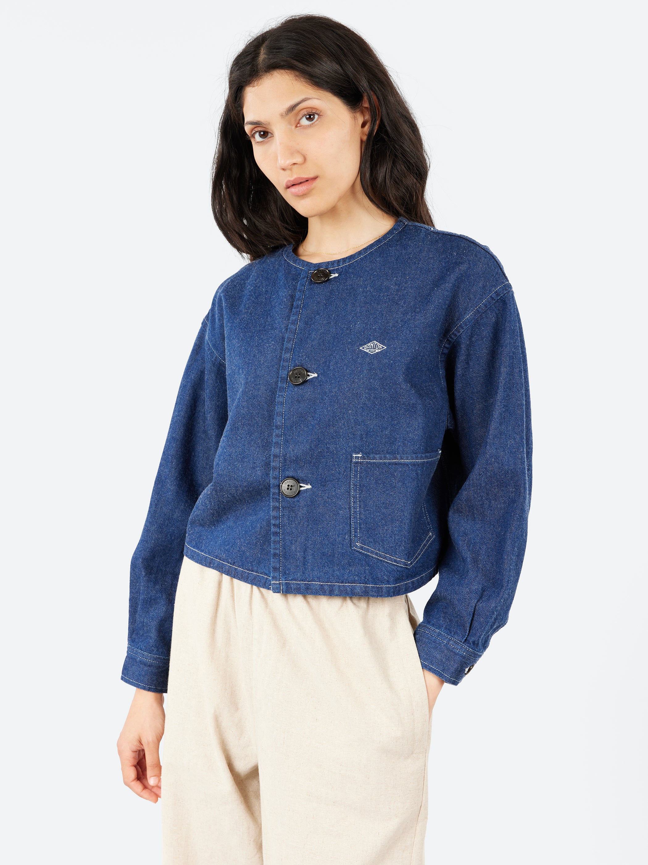 Cotton Drill Collarless Short Jacket