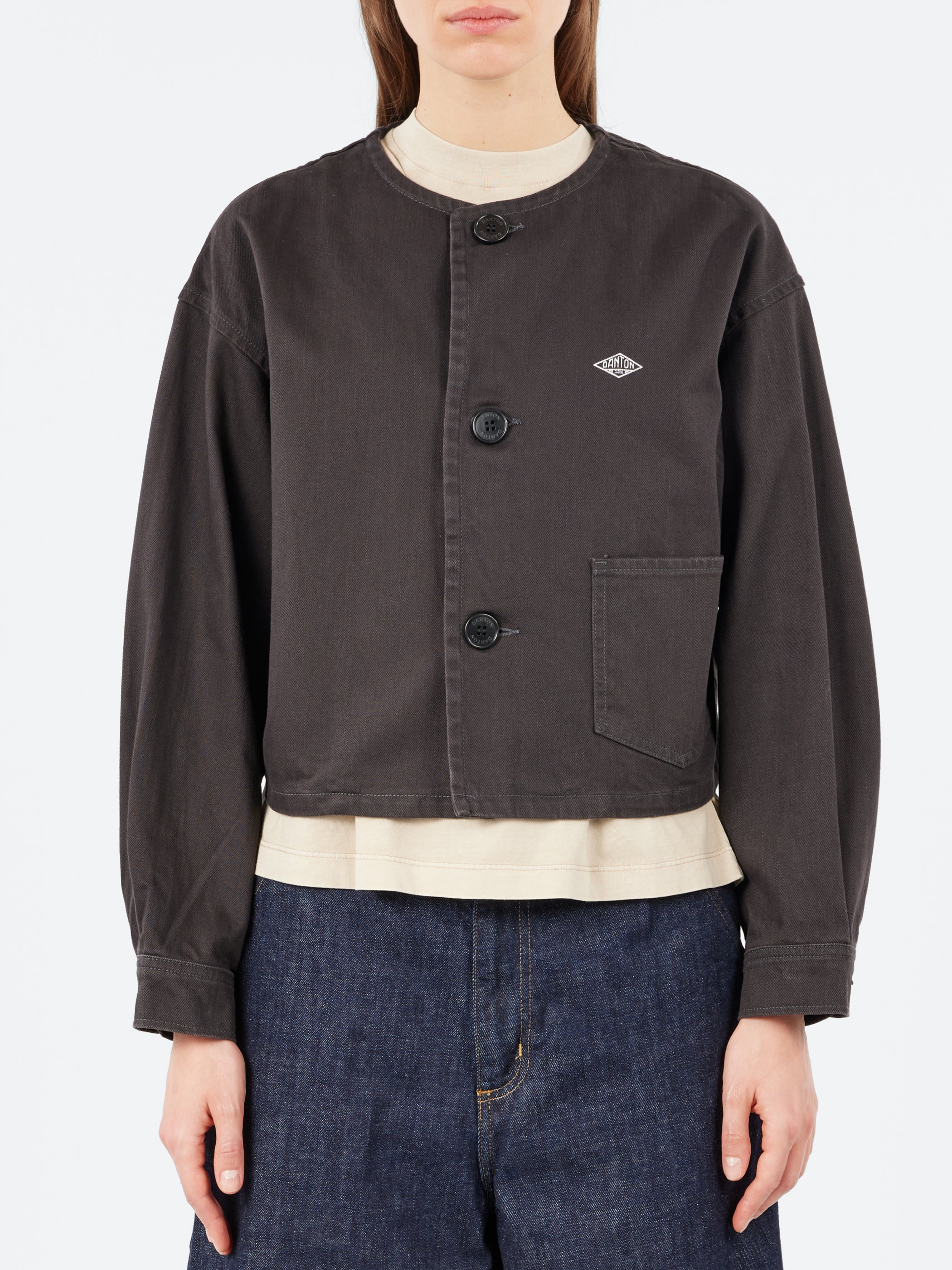 Cotton Drill Collarless Short Jacket