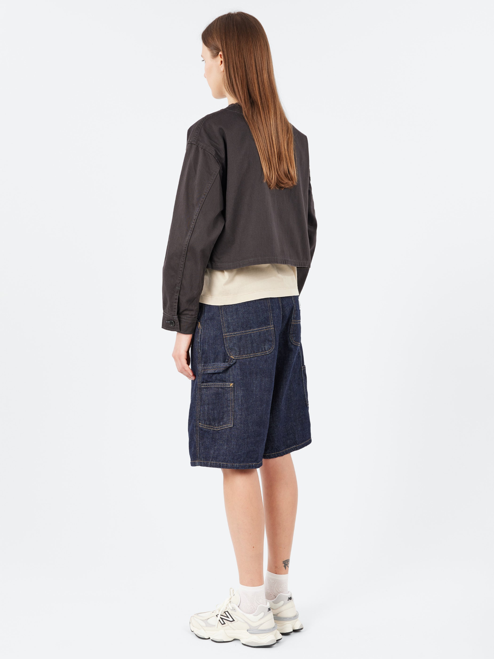 Cotton Drill Collarless Short Jacket