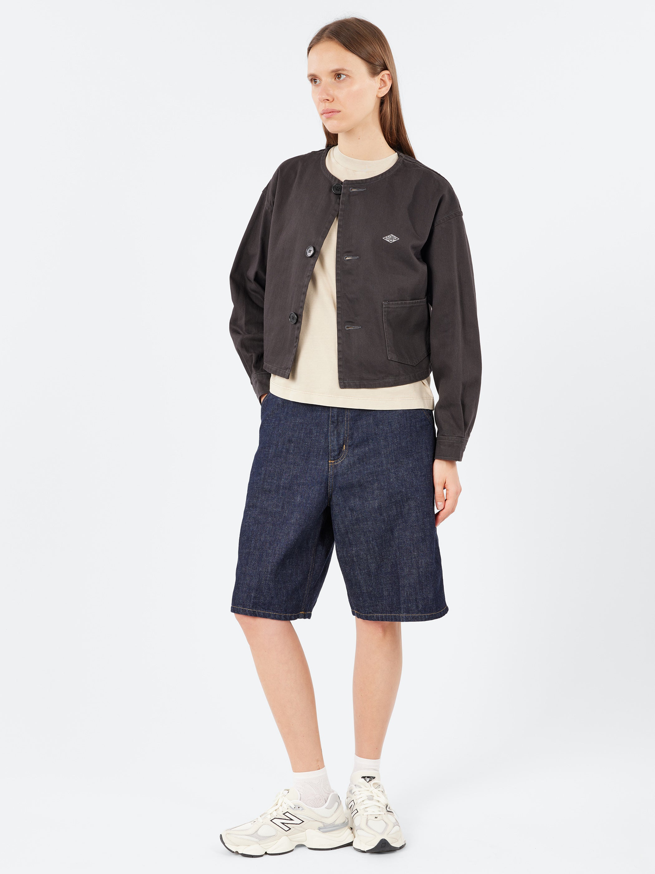 Cotton Drill Collarless Short Jacket