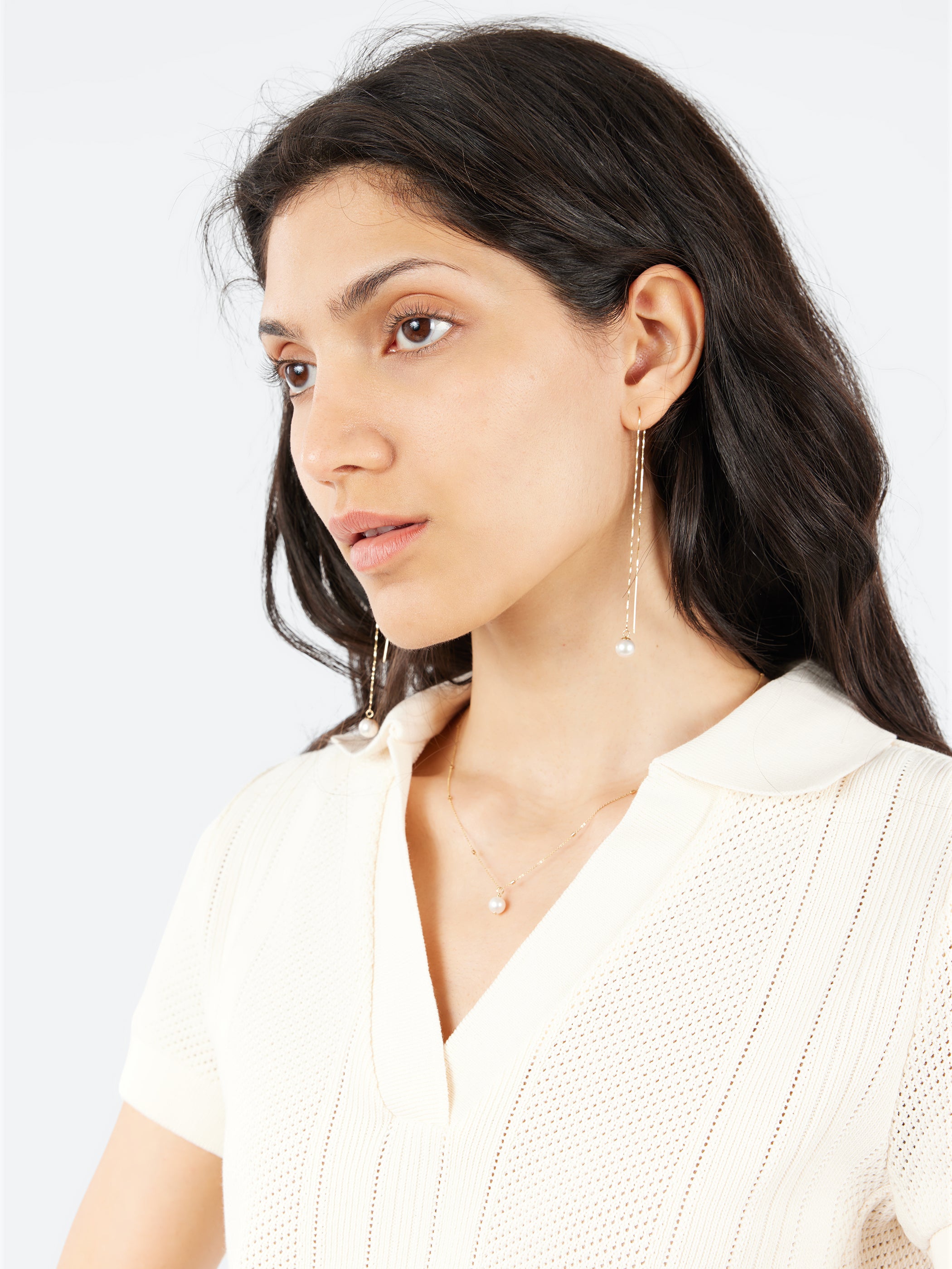 Long Pearl Threader Earrings
