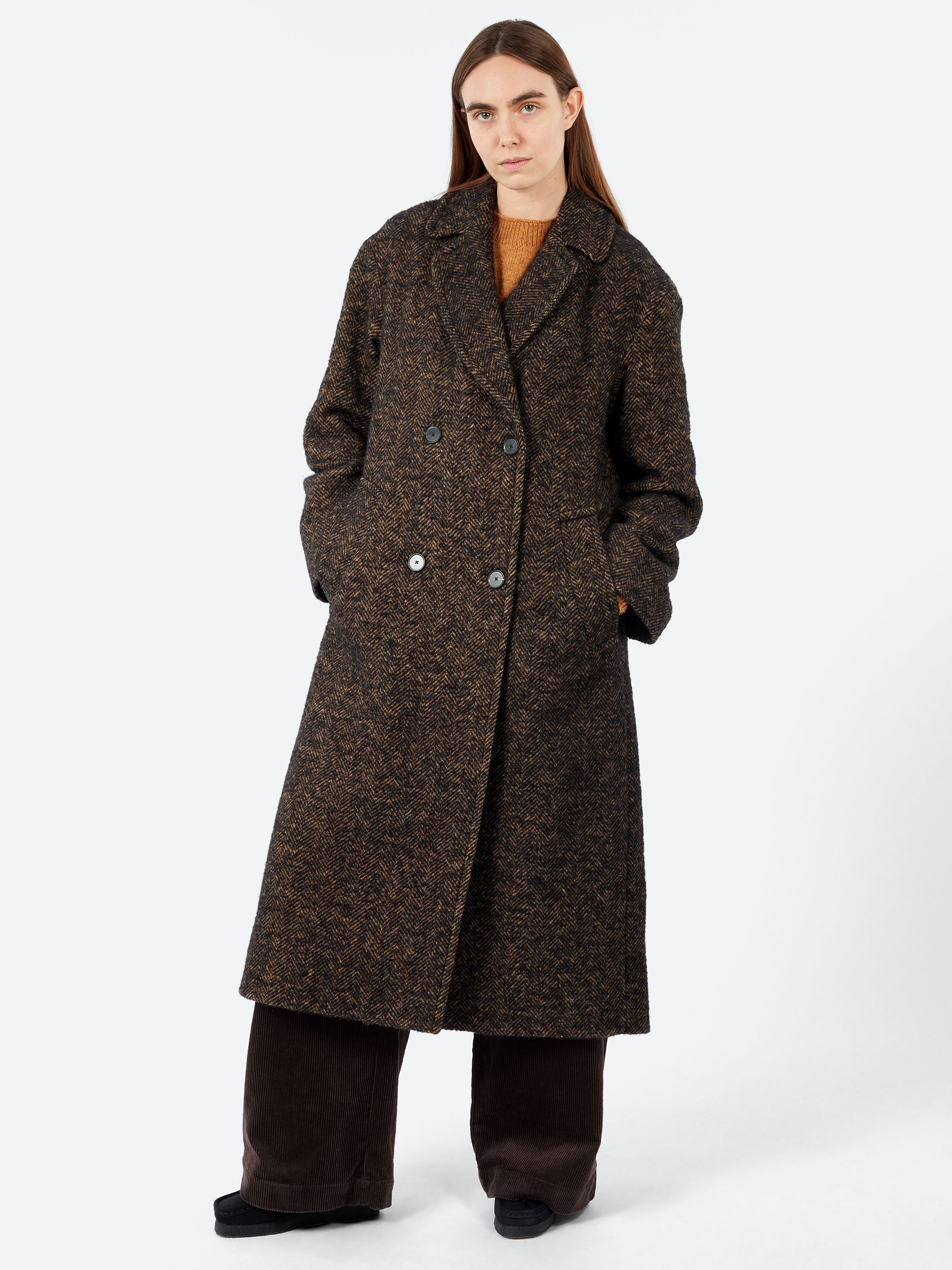 Wool Tweed Herringbone Coat