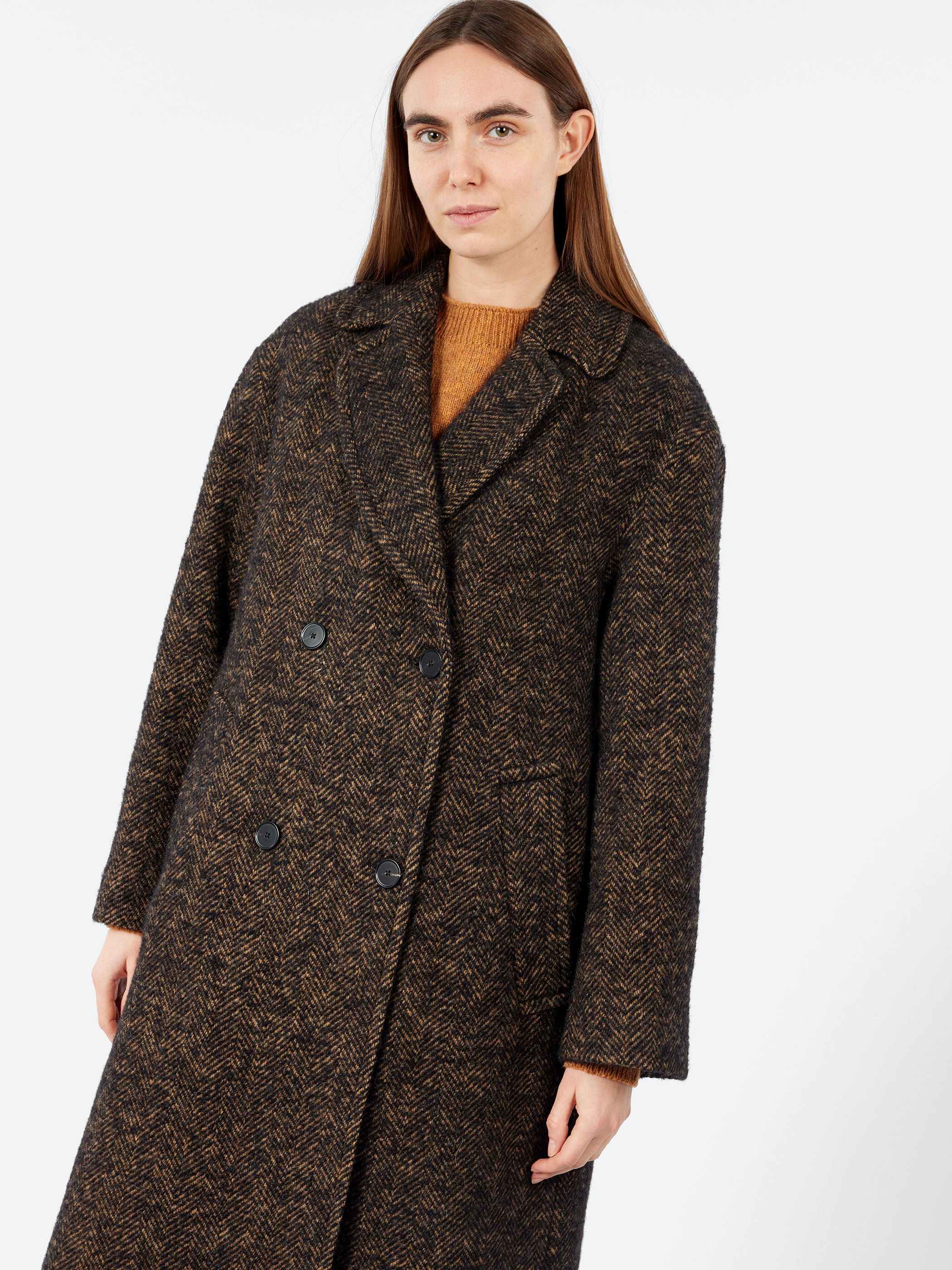 Wool Tweed Herringbone Coat