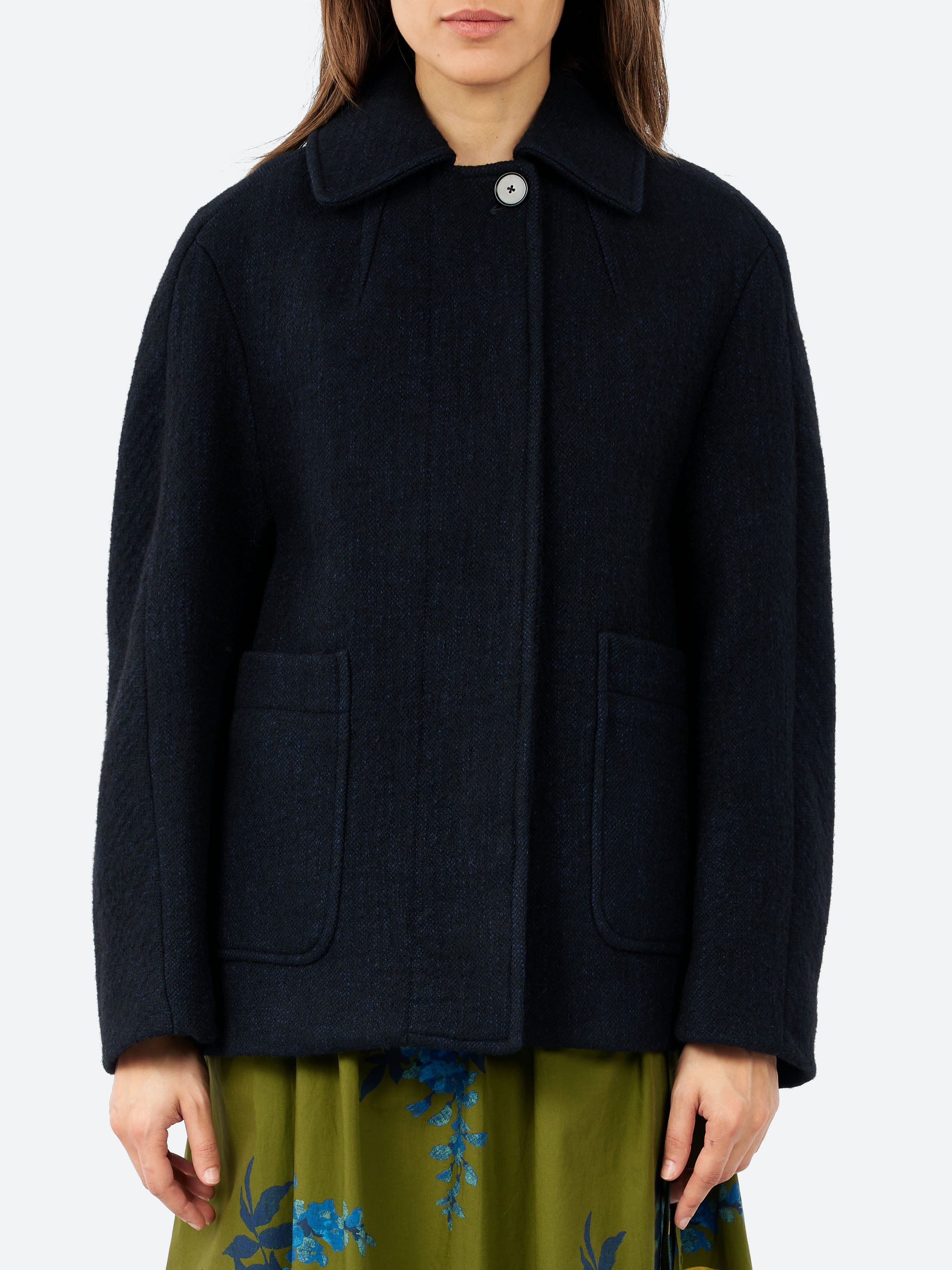 Boiled Wool Textured Short Coat
