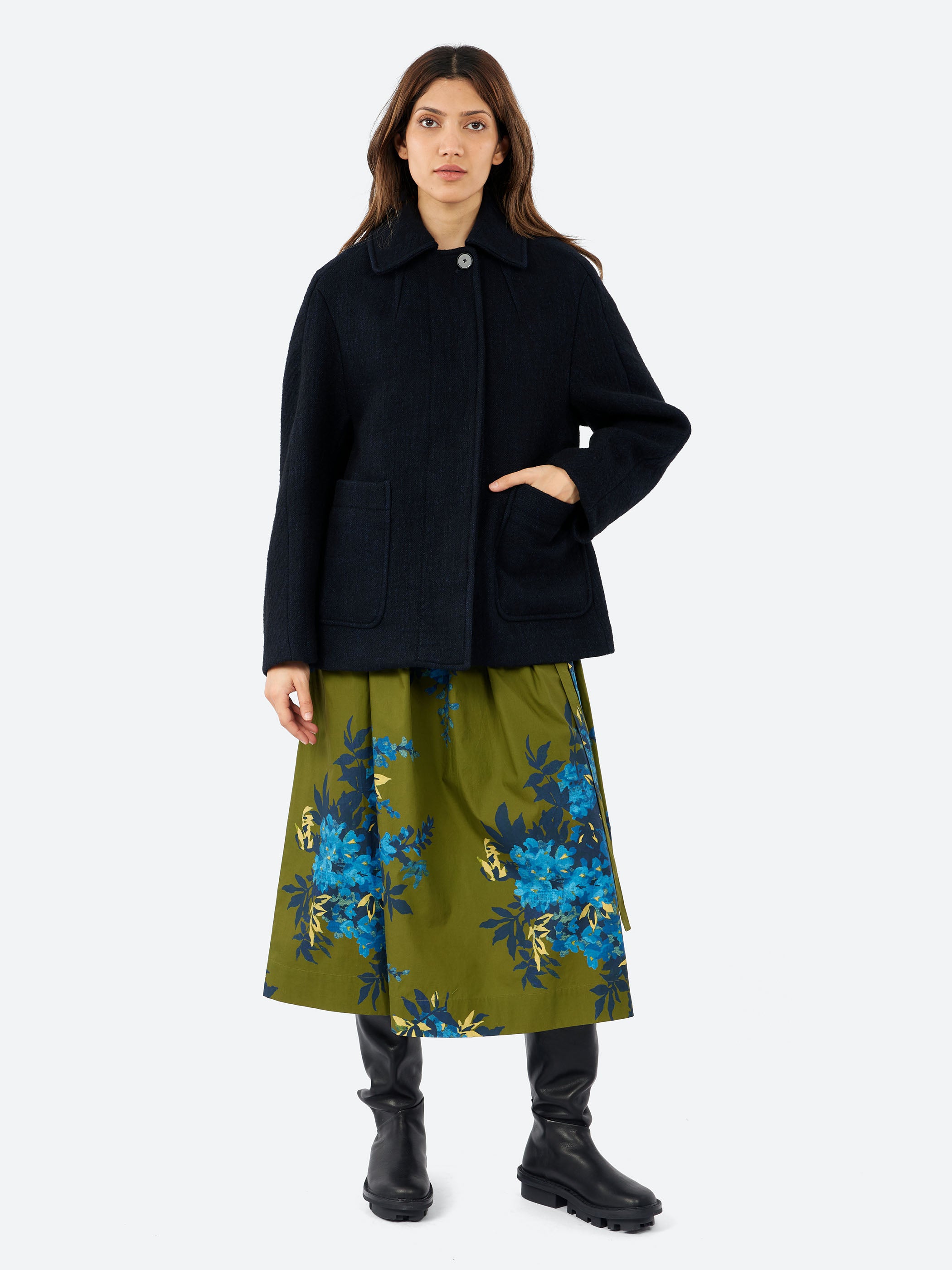 Boiled Wool Textured Short Coat