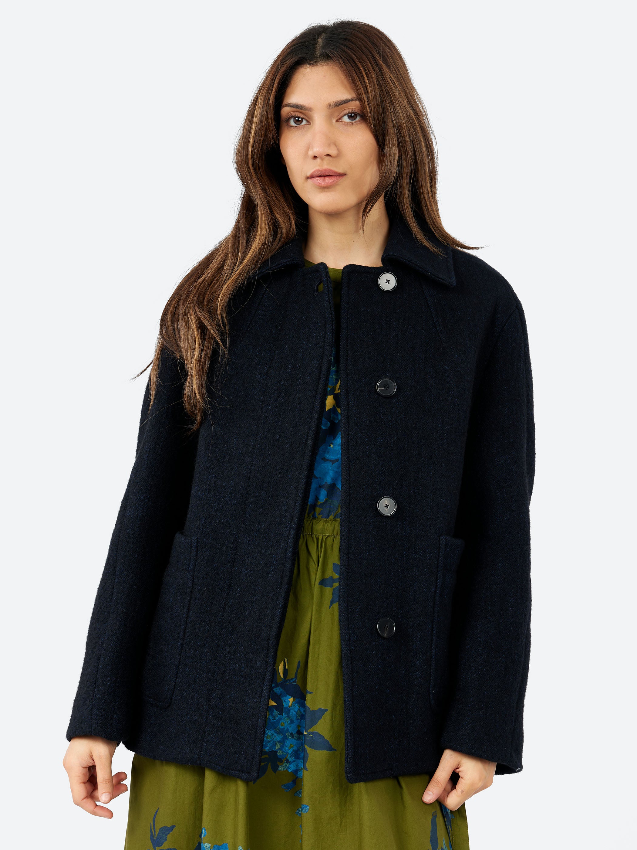 Boiled Wool Textured Short Coat