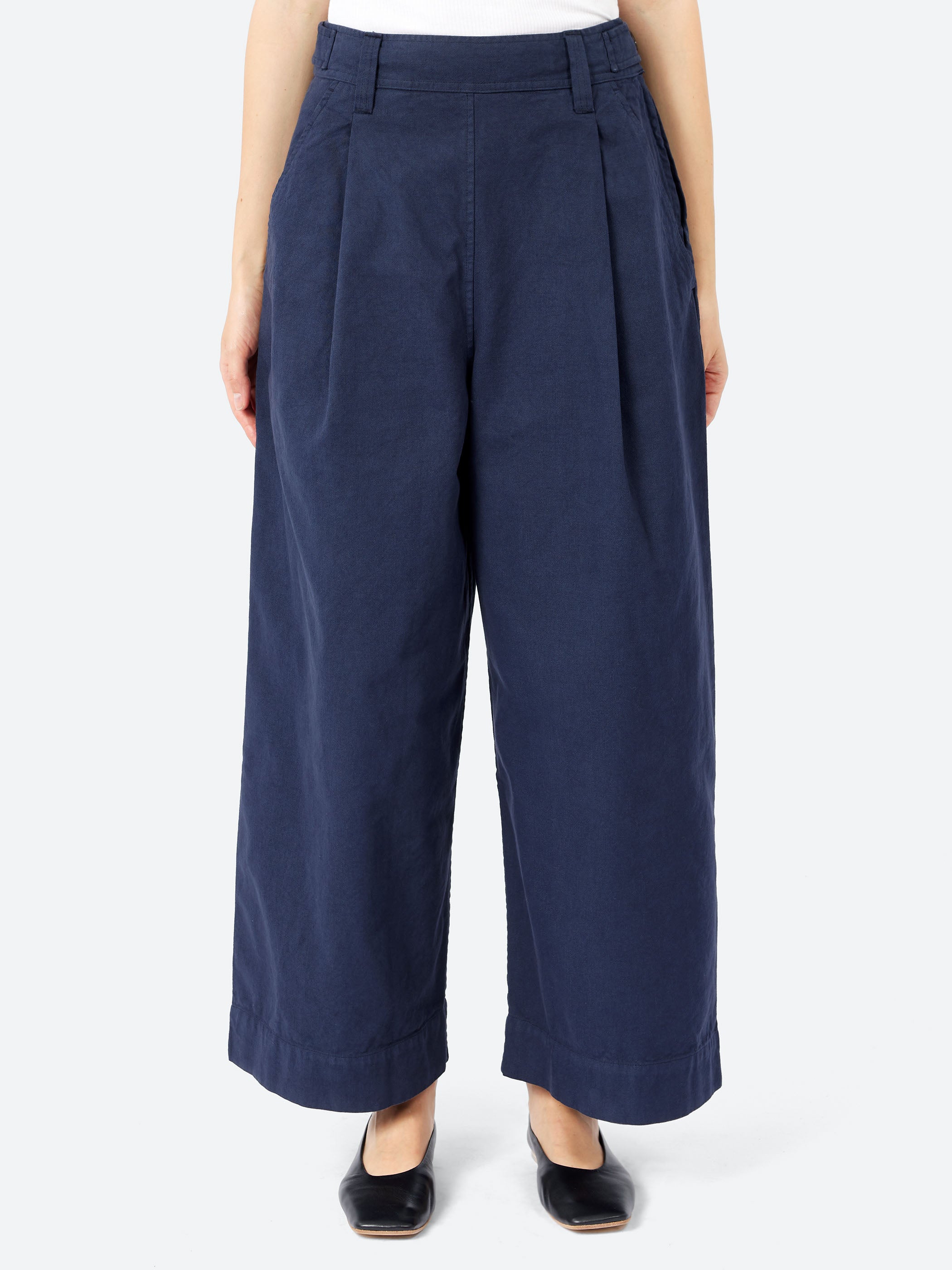 Cotton Canvas Pleat Front Trousers