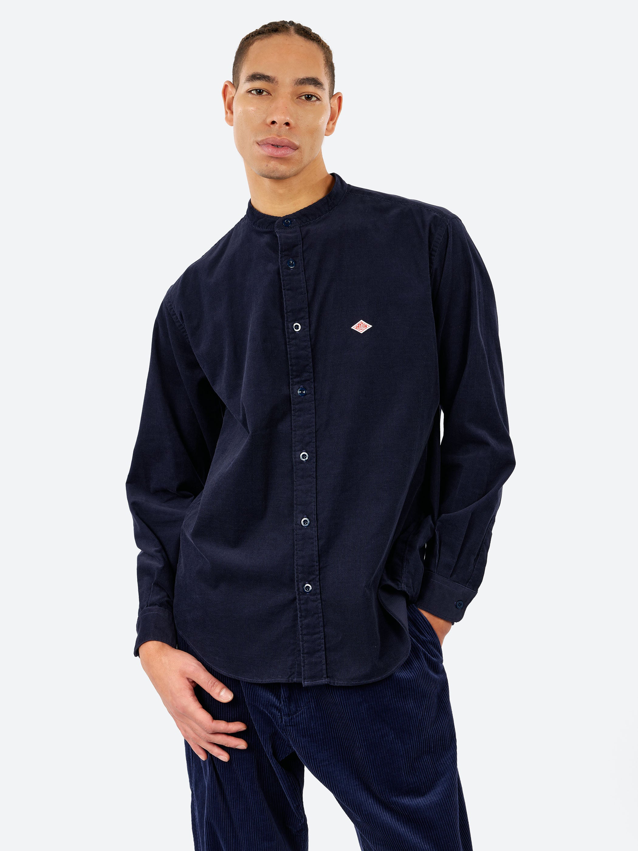 Corduroy Band Collar Shirt