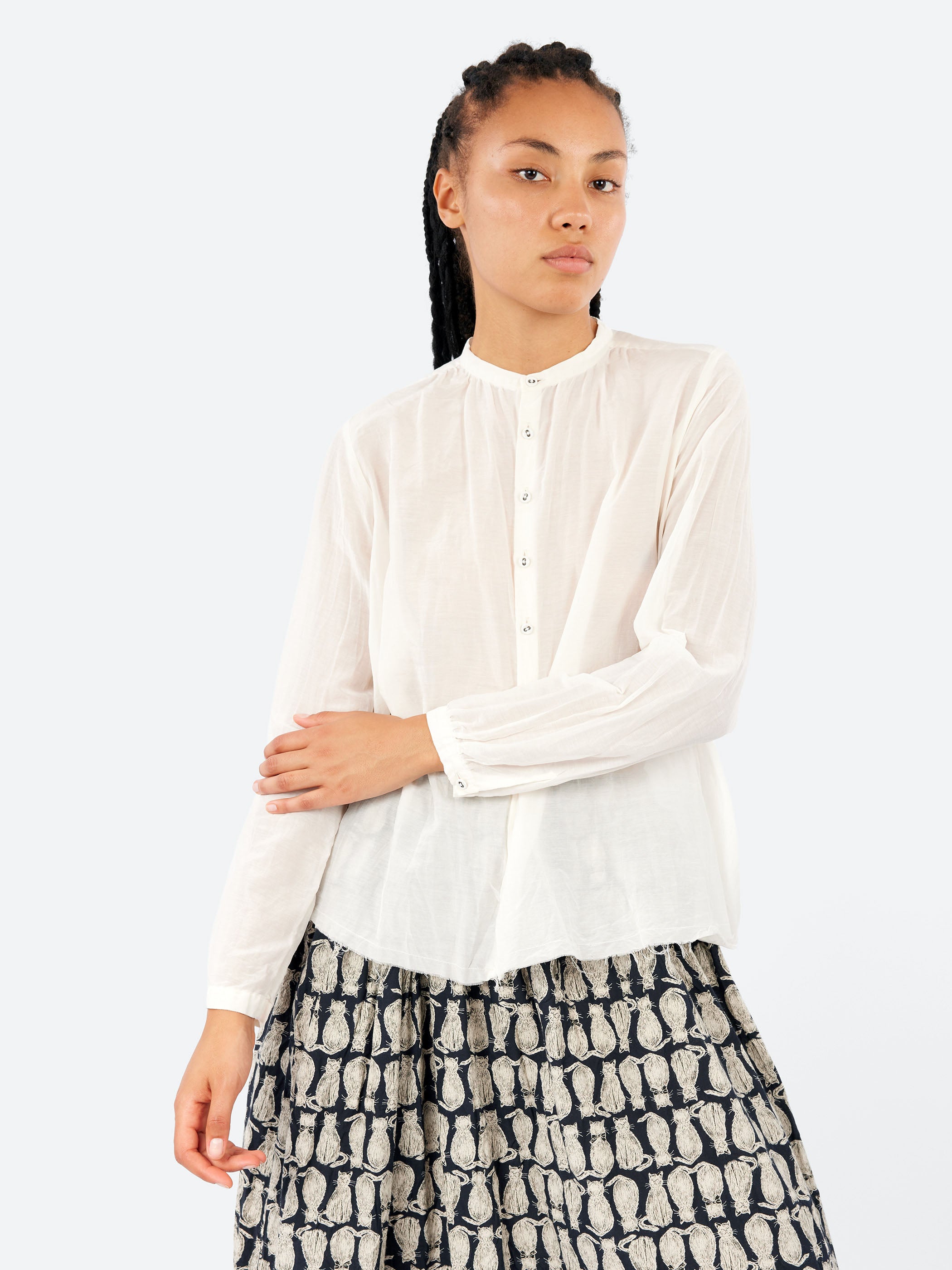 Cotton Silk Lawn Stand Collar Blouse