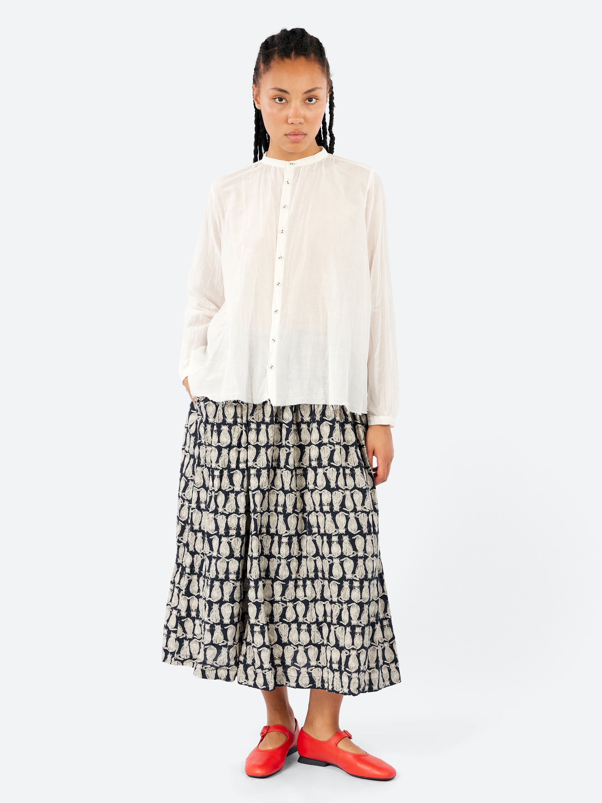 Cotton Silk Lawn Stand Collar Blouse