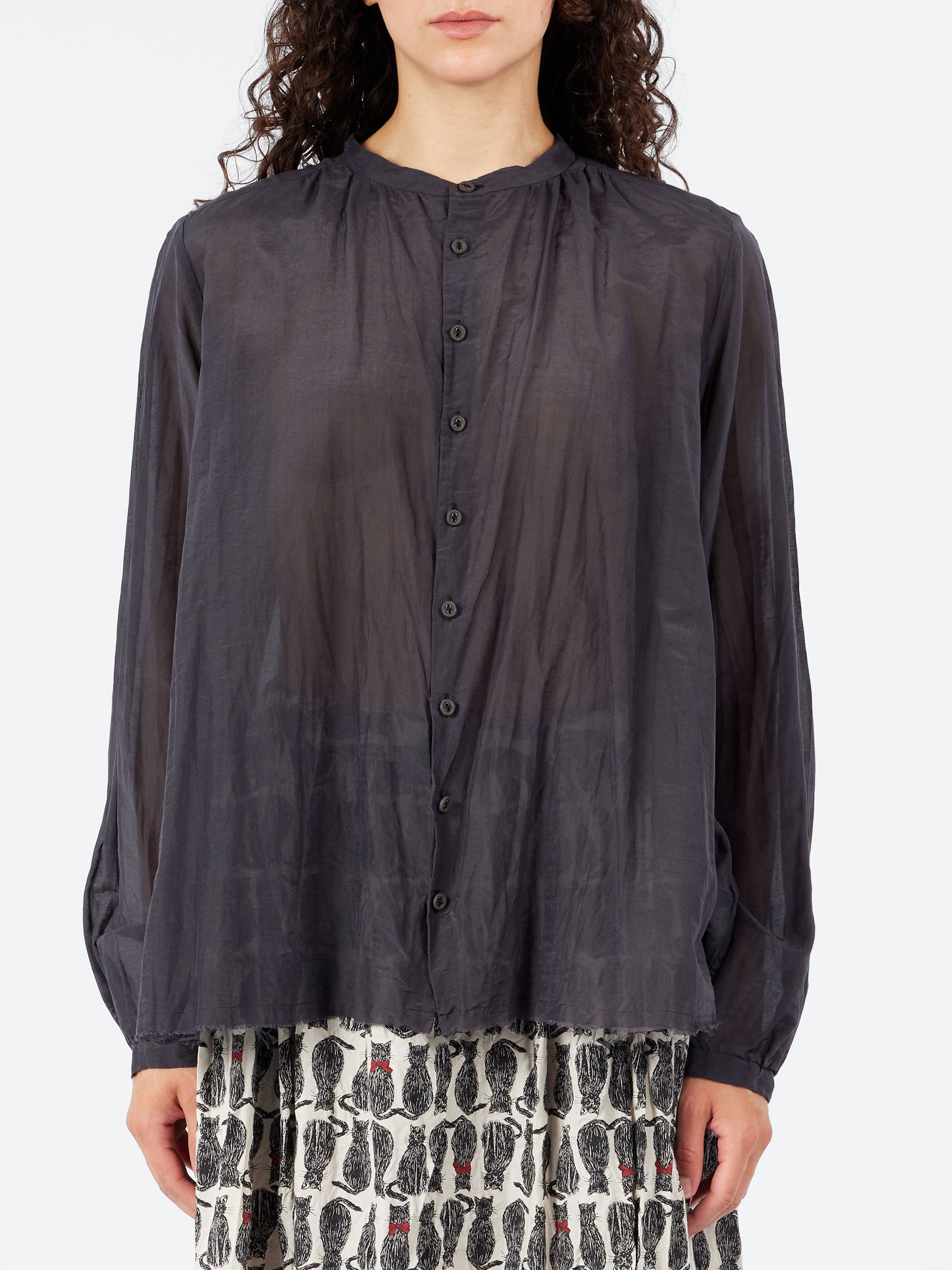 Cotton Silk Lawn Stand Collar Blouse