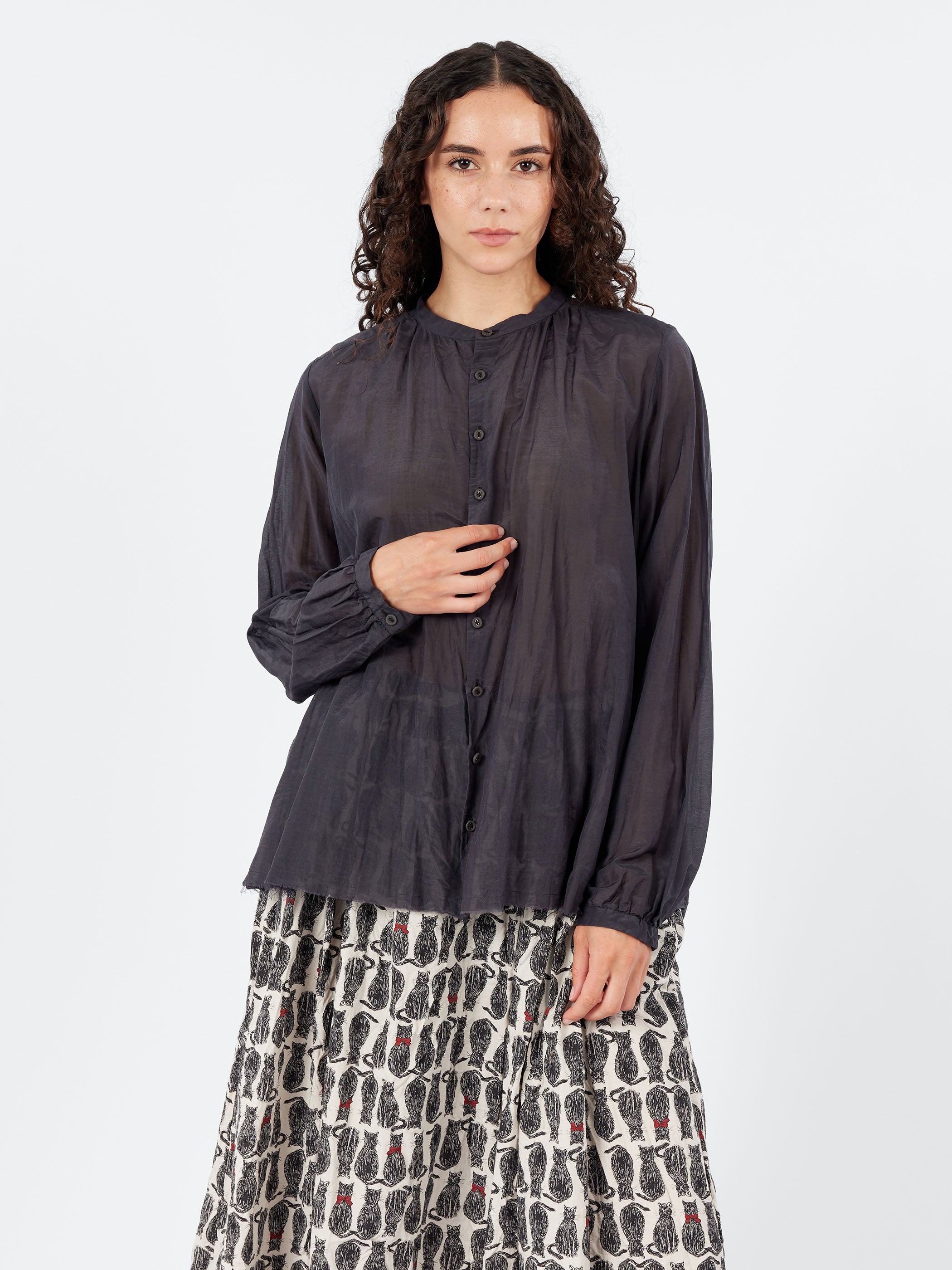 Cotton Silk Lawn Stand Collar Blouse