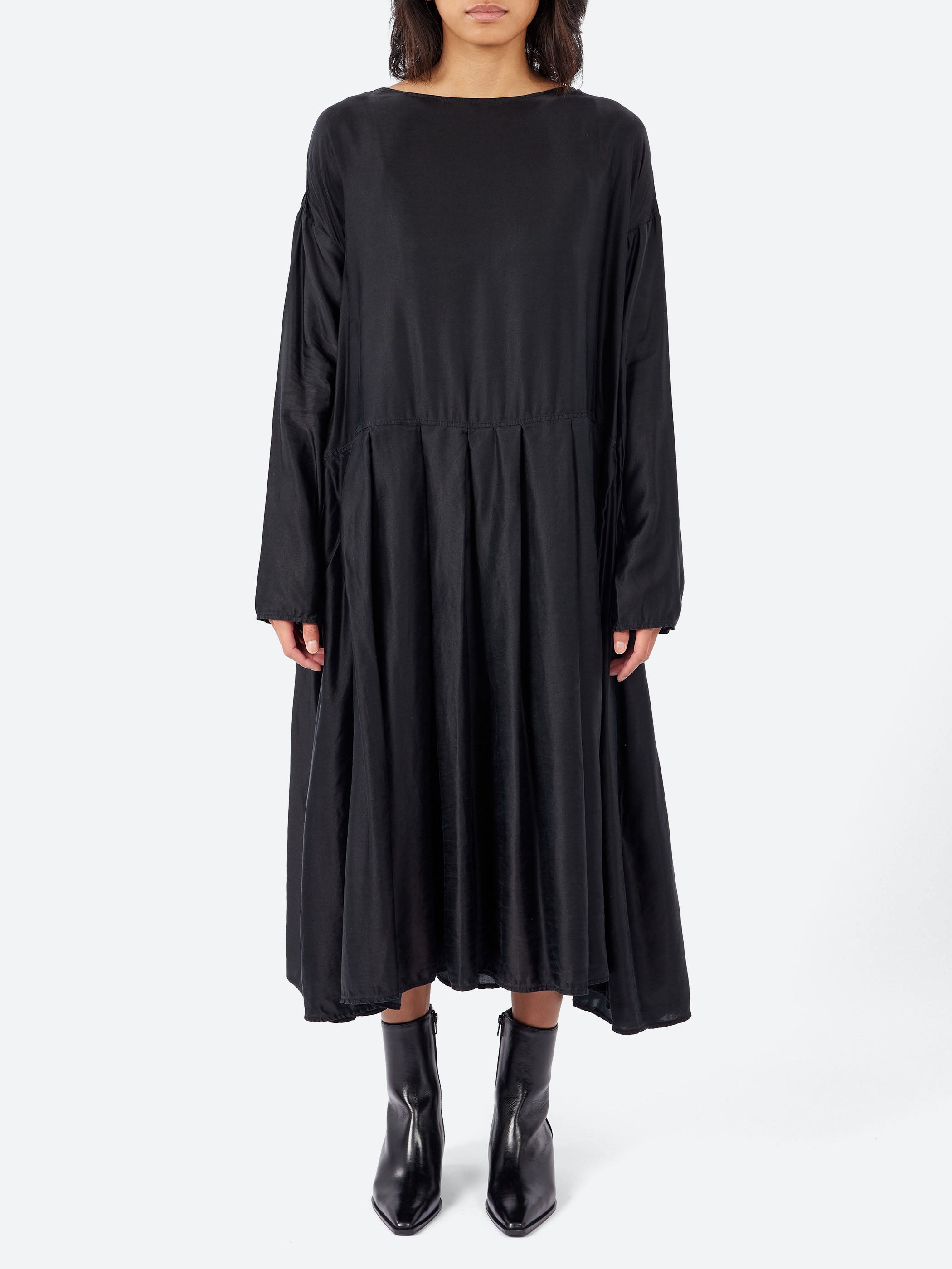 Pleated Boatneck Dress