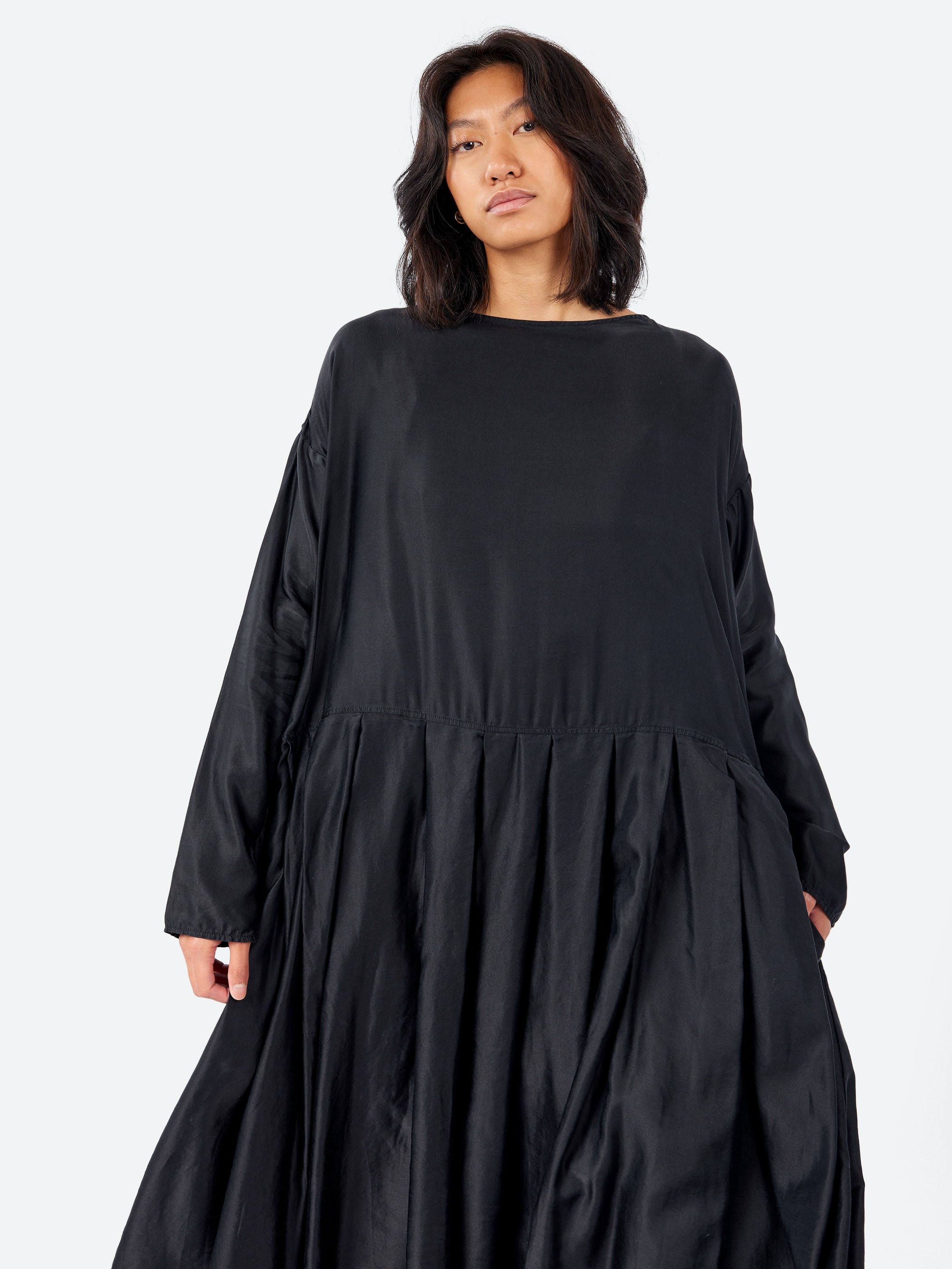 Pleated Boatneck Dress