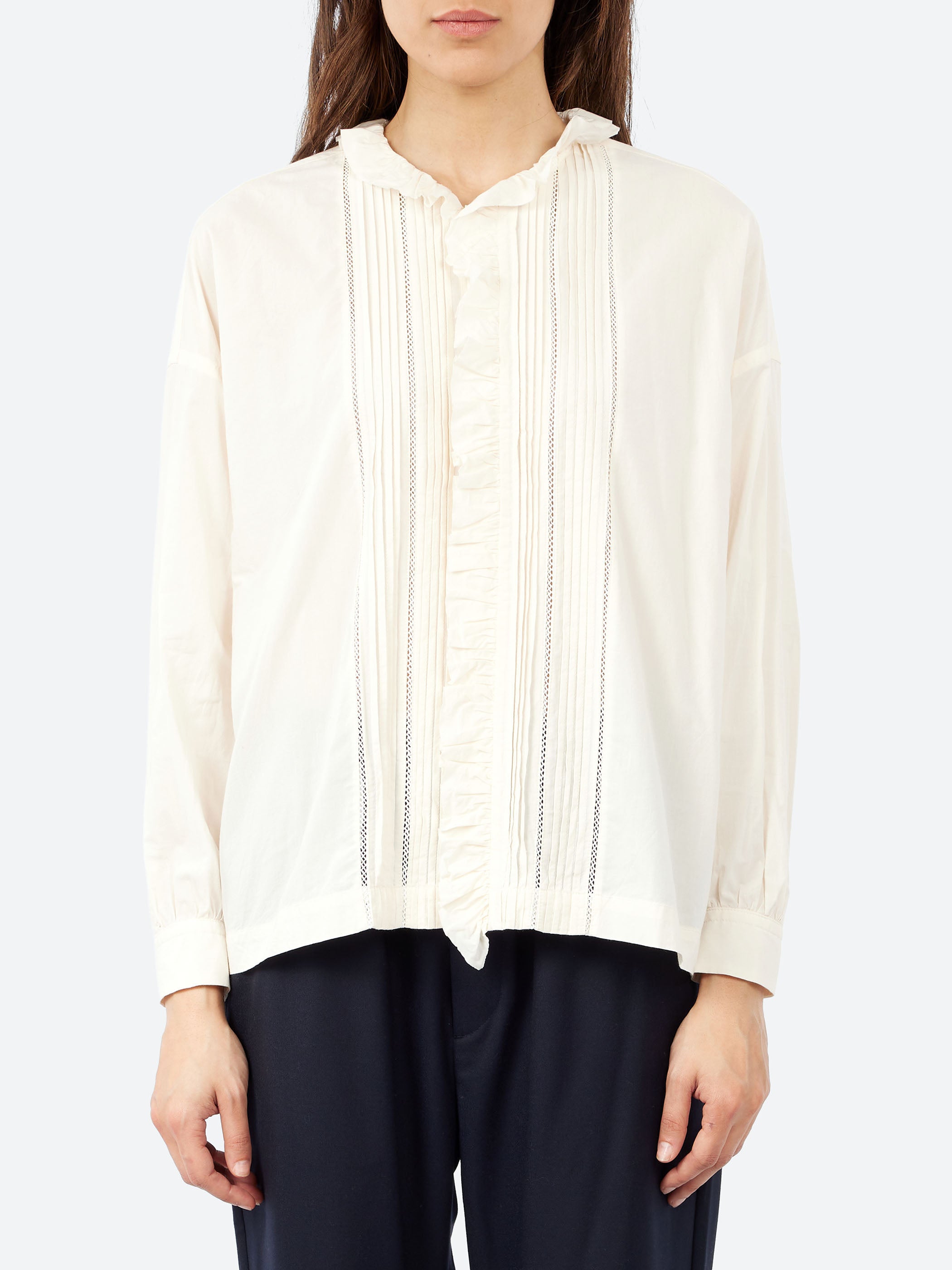 Lace Pintuck Ruffle Shirt