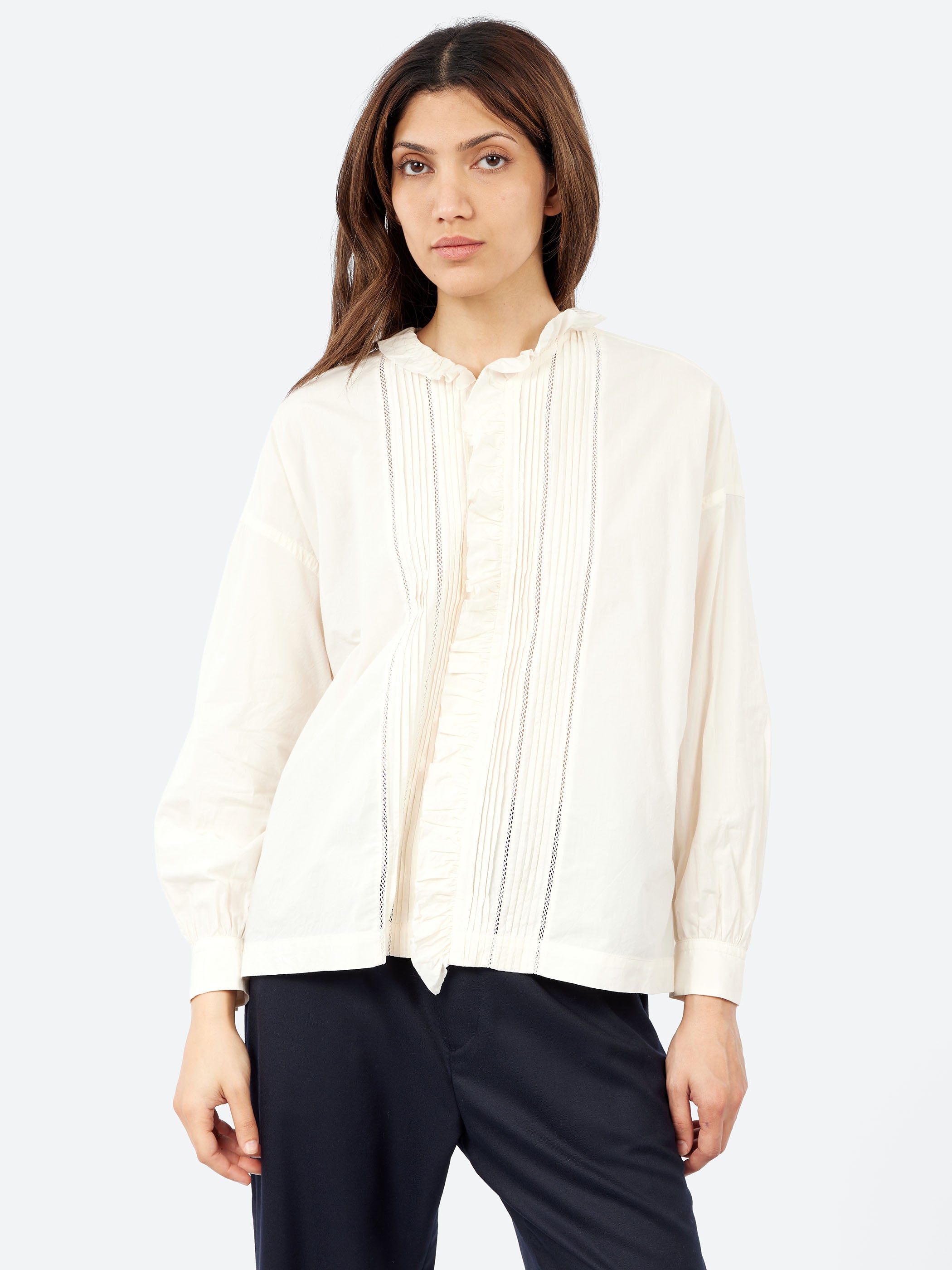 Lace Pintuck Ruffle Shirt
