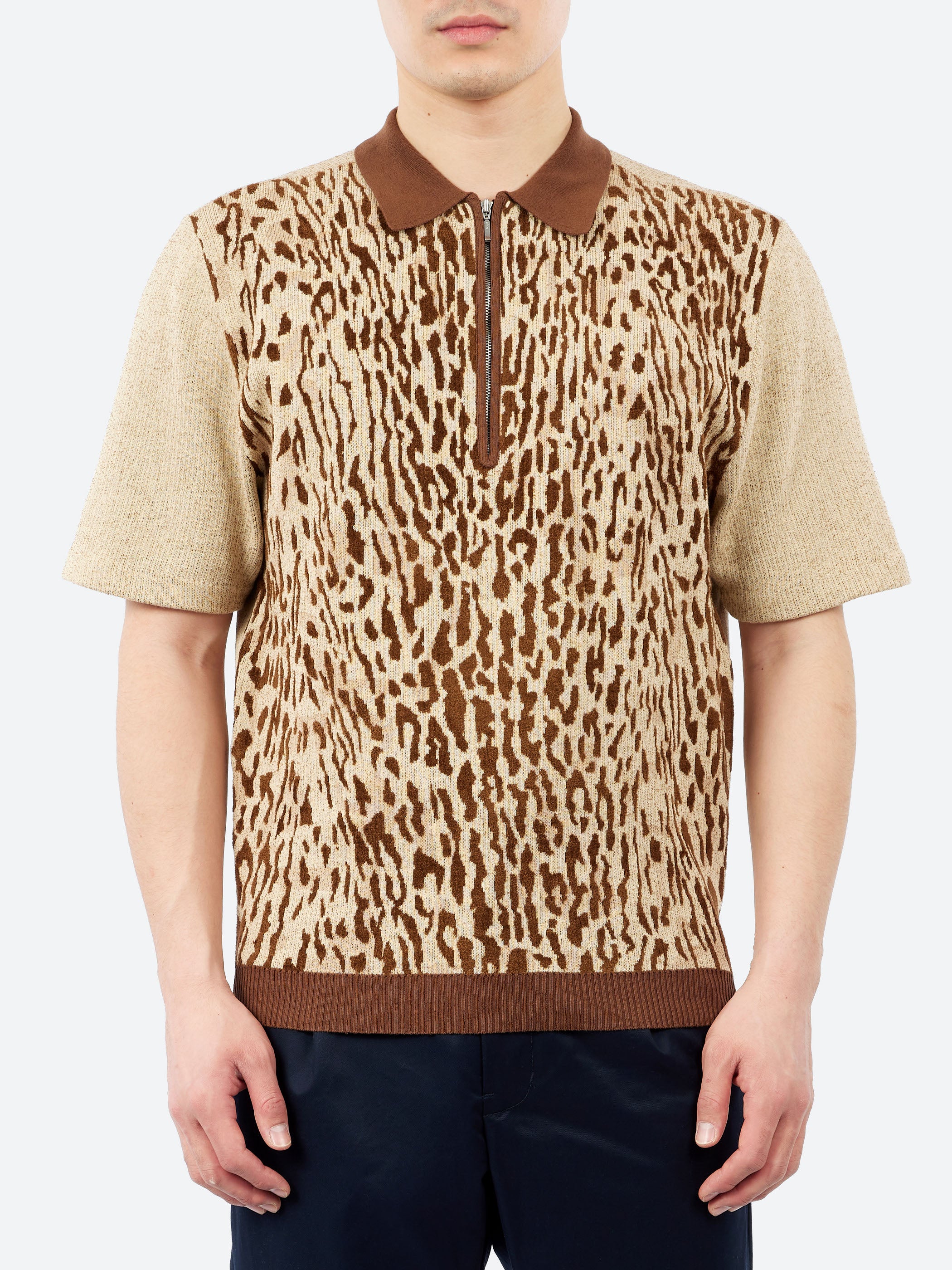 Half Zip Knit Polo Animal Jacquard