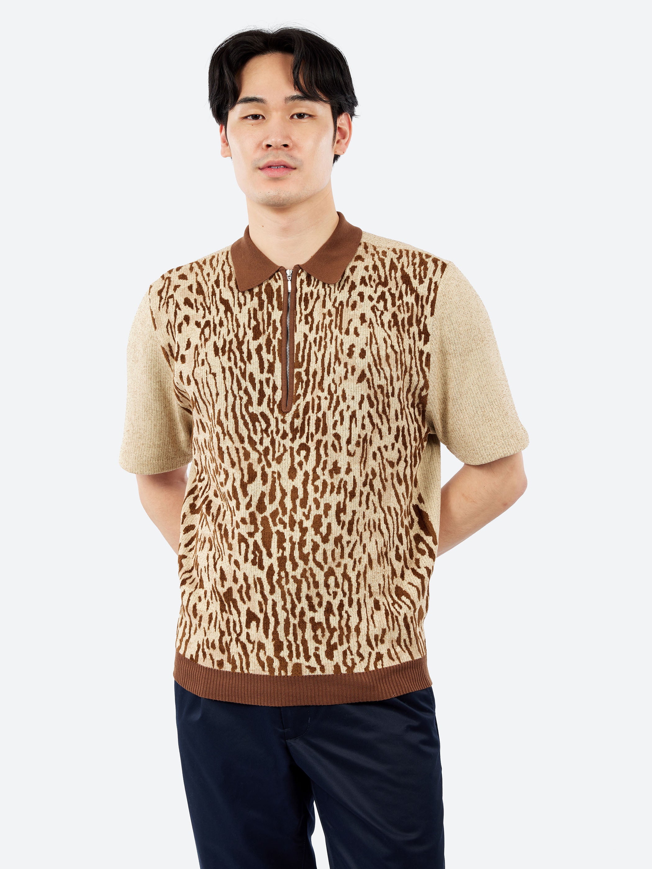 Half Zip Knit Polo Animal Jacquard