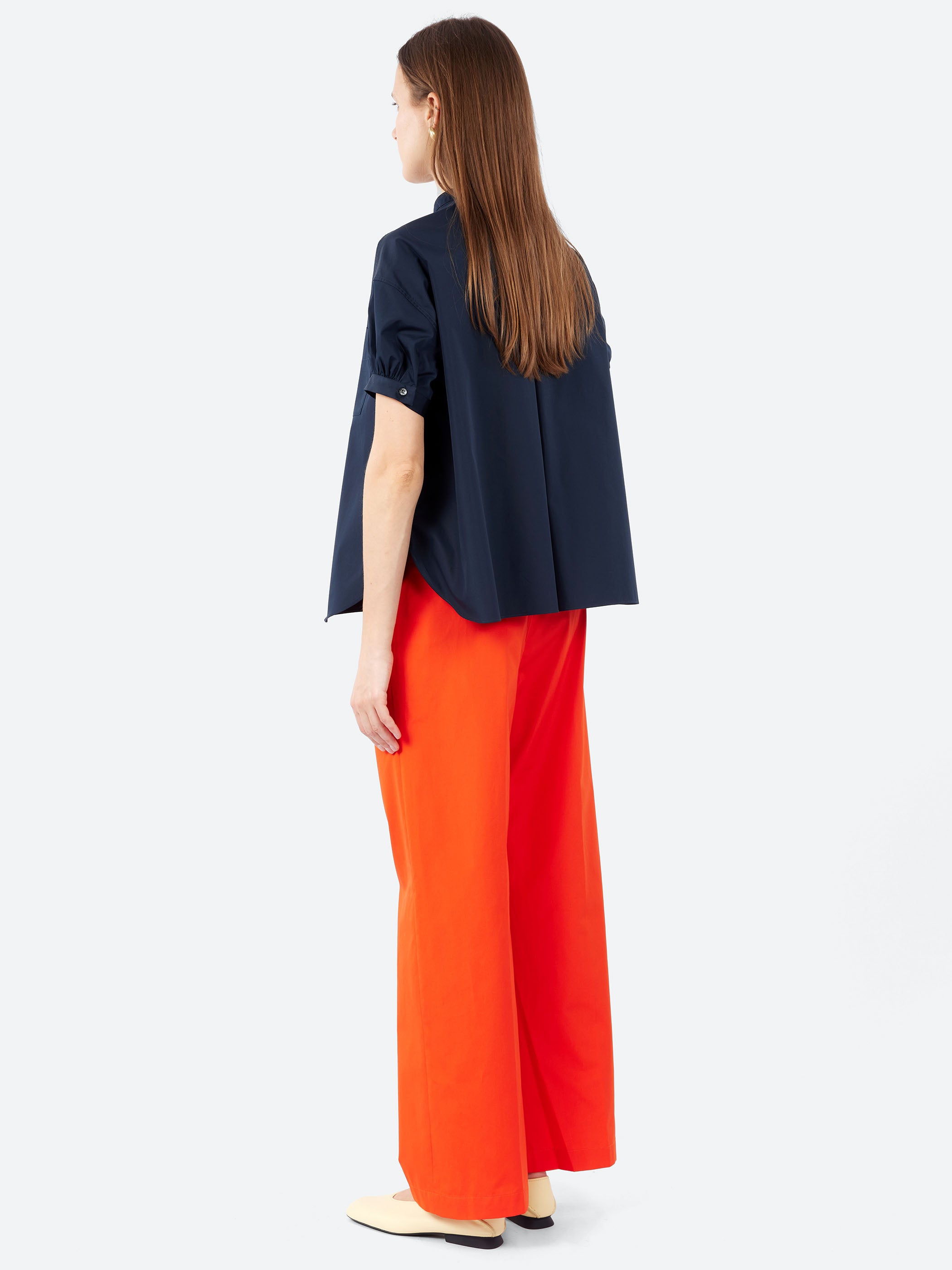 Pure Cotton Poplin Shirt with Mandarin Collar