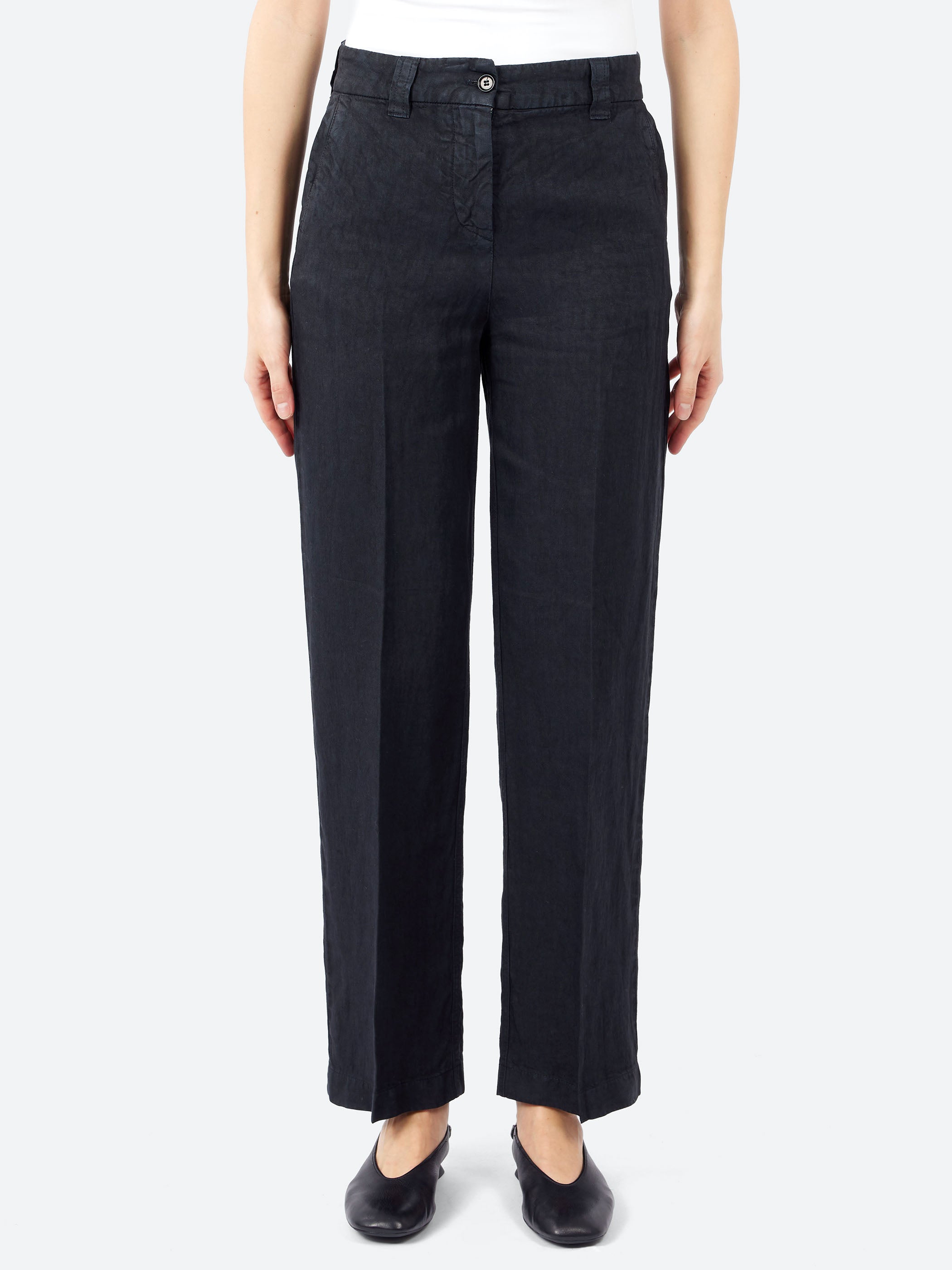 Garment-Dyed Compact Slub Linen Trousers