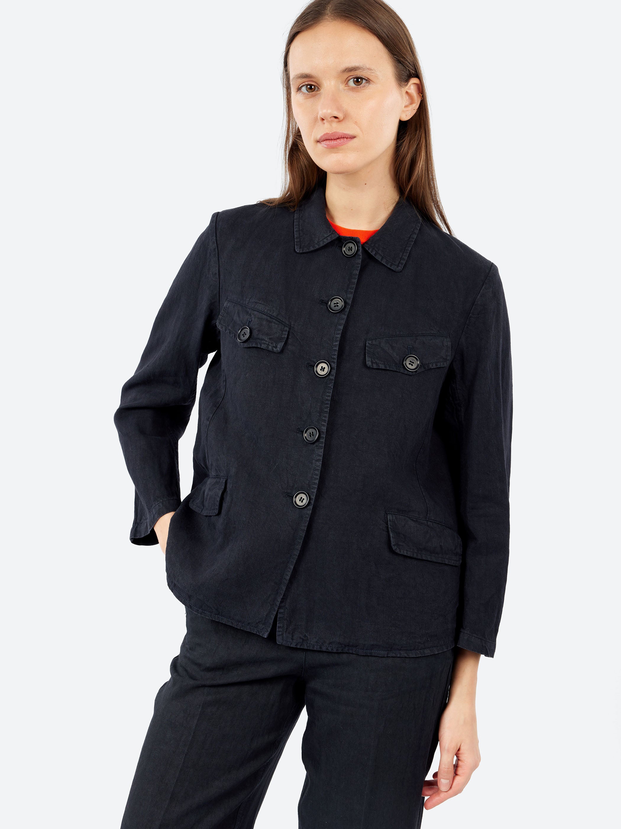 Single-Breasted Jacket in Garment-Dyed Slub Linen