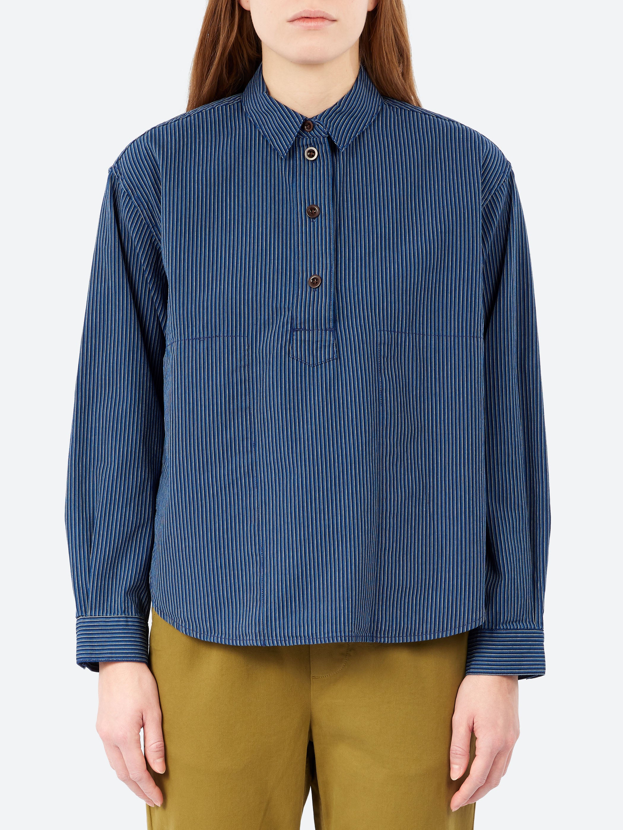 Railroad Stripe Cotton Smock Popover Shirt