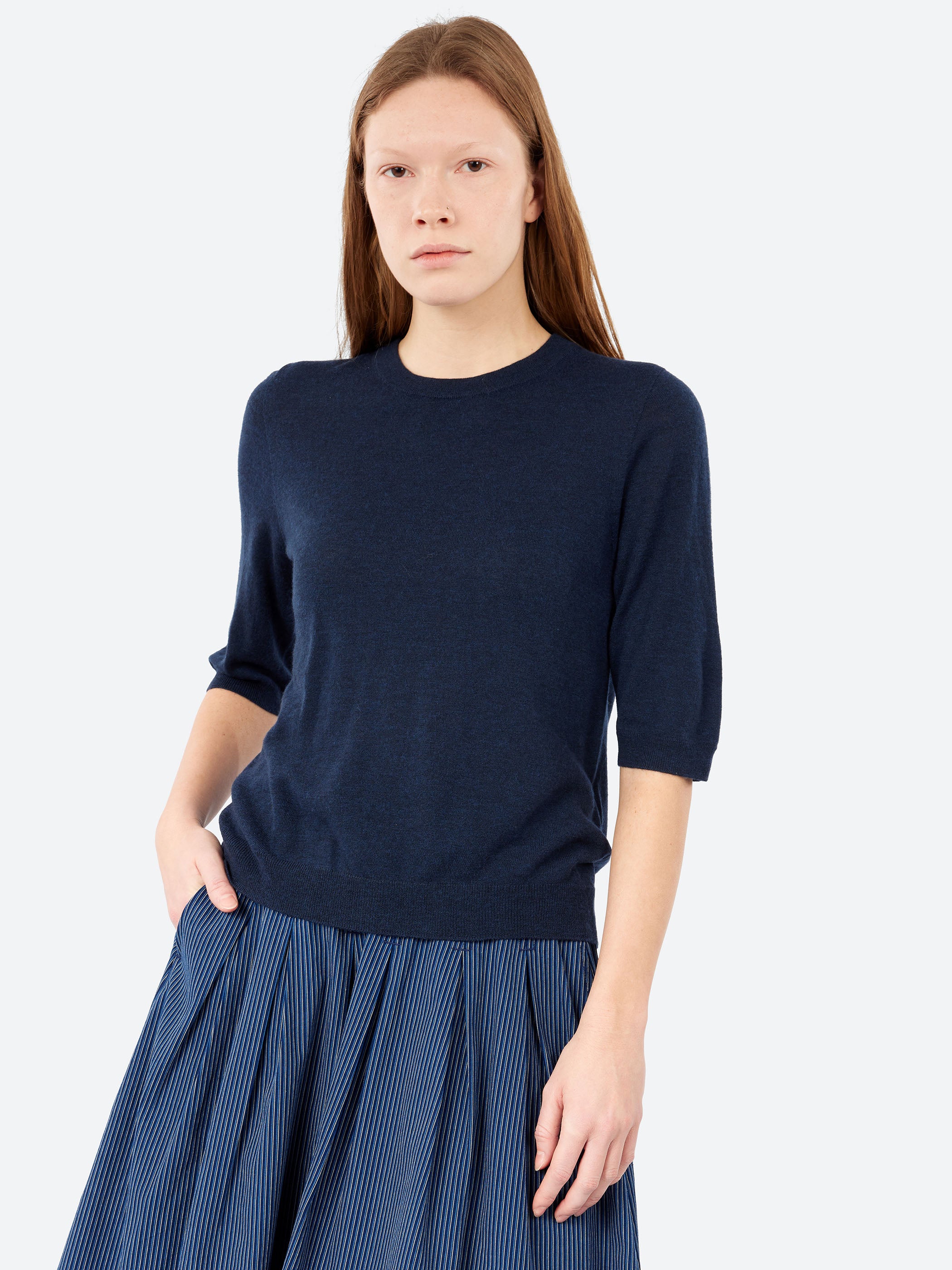 Wool Cashmere Half Sleeve Sweater