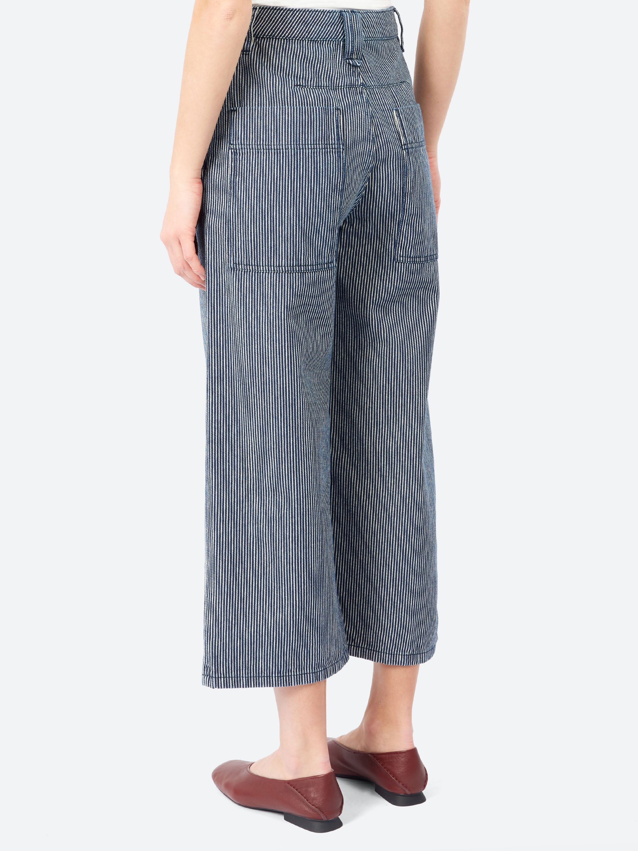 Hickory Stripe Denim Wide Leg Trousers