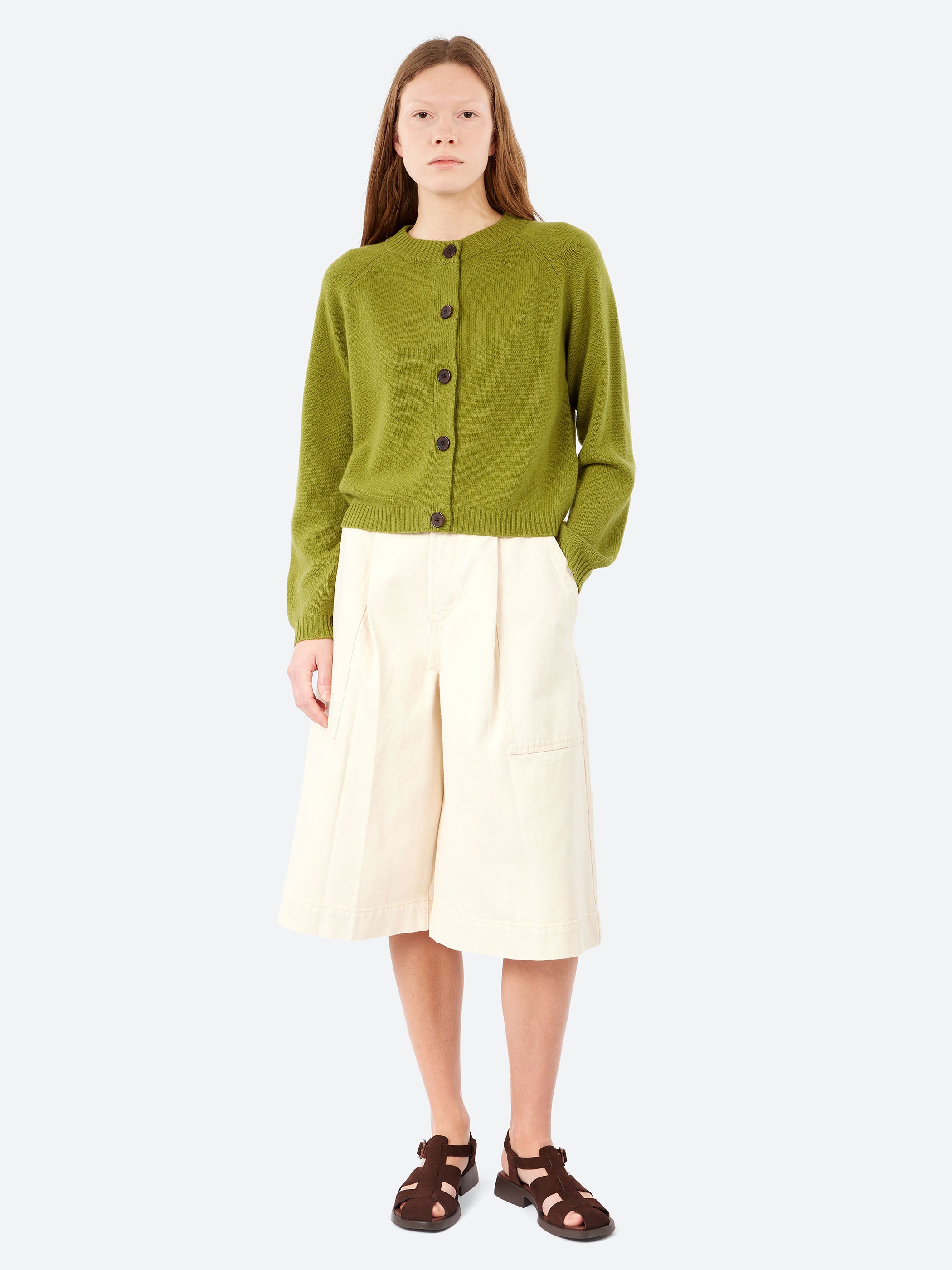 Pleated Denim Shorts