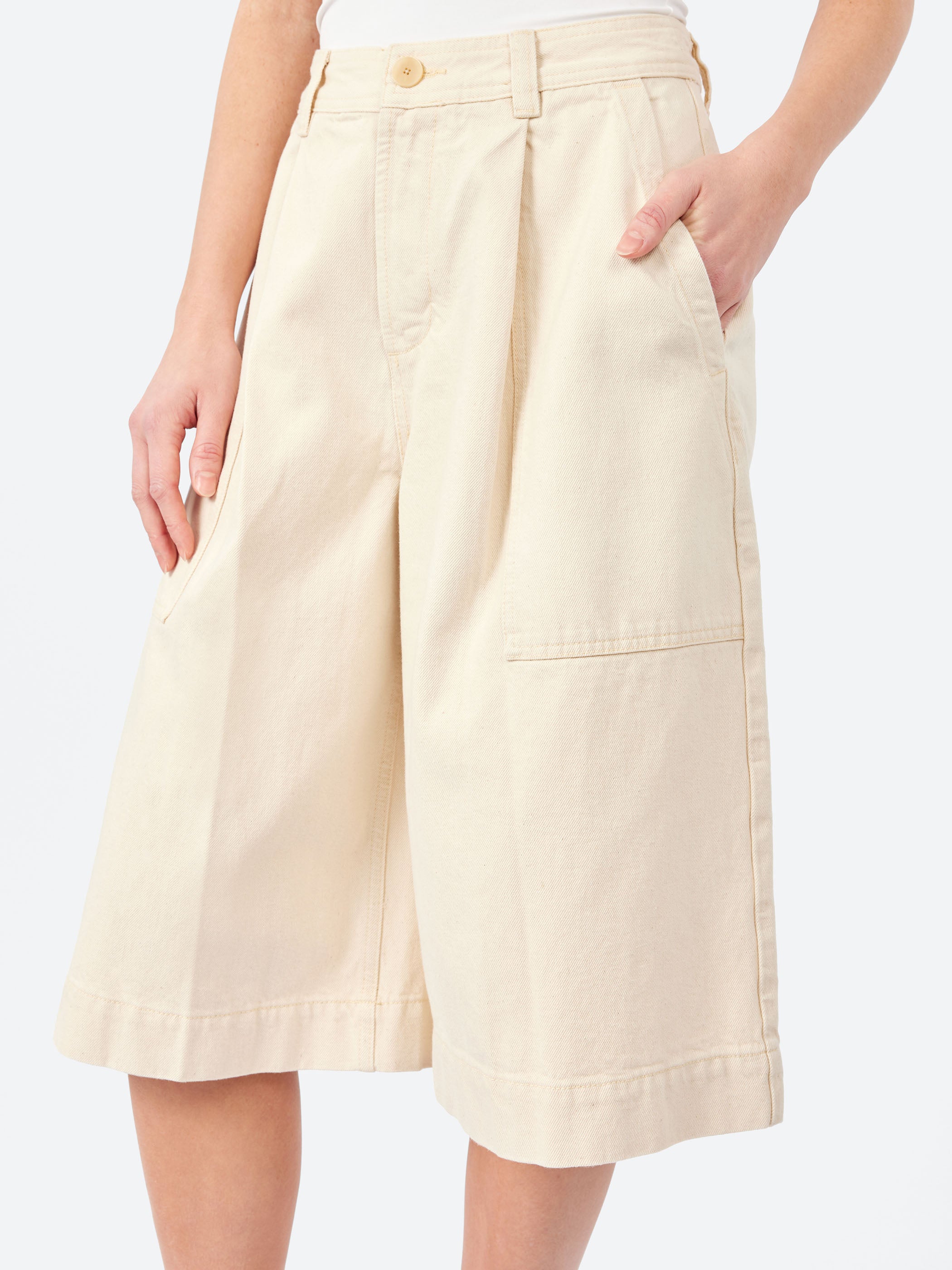 Pleated Denim Shorts